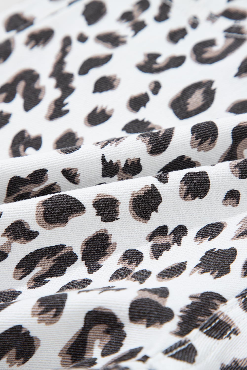White Leopard Frayed Hem Denim Shorts