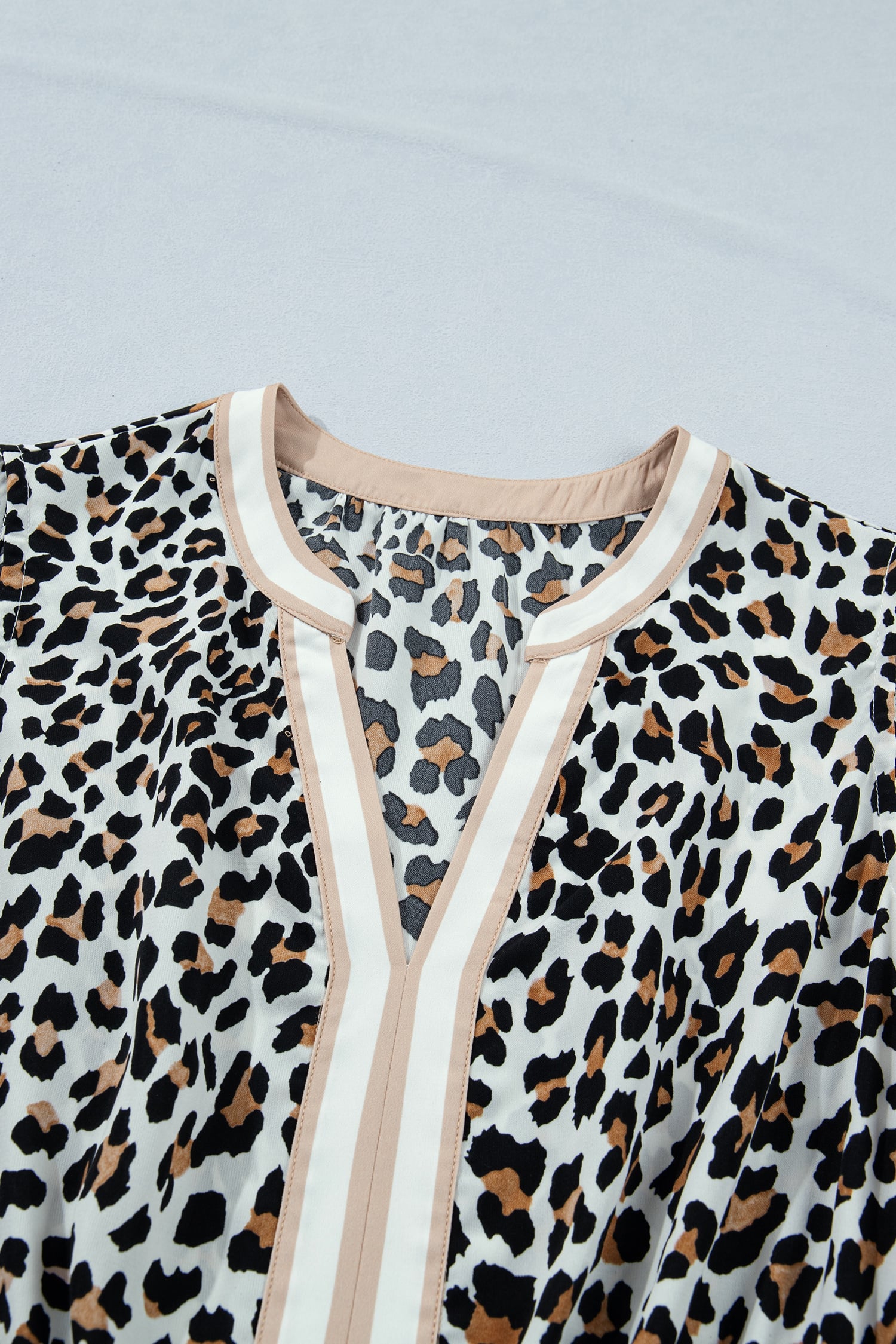 White Leopard Print Colorblock Trim Sleeveless Midi Dress