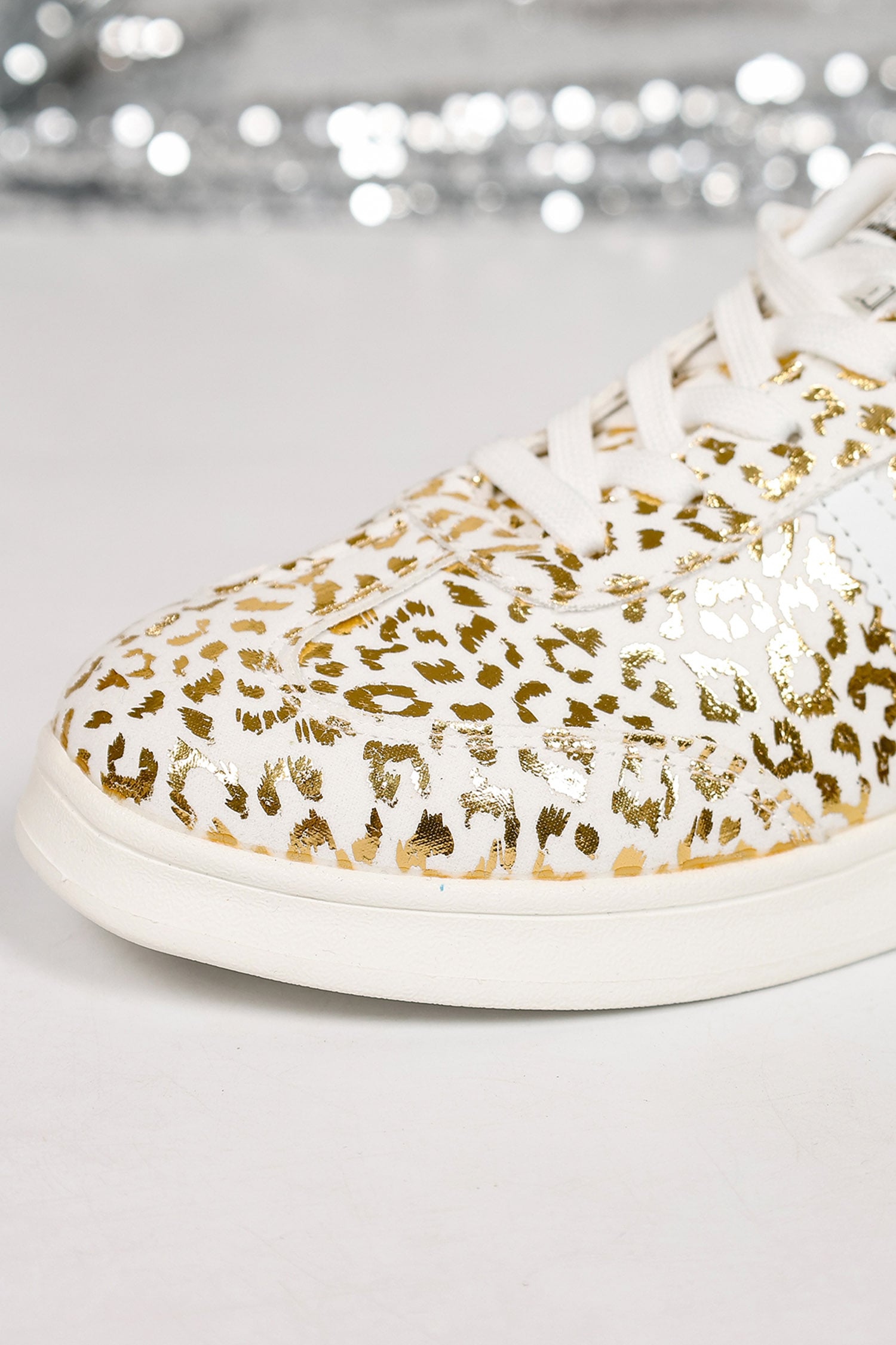 White Leopard Print PU Leather Detail Lace Up Casual Shoes