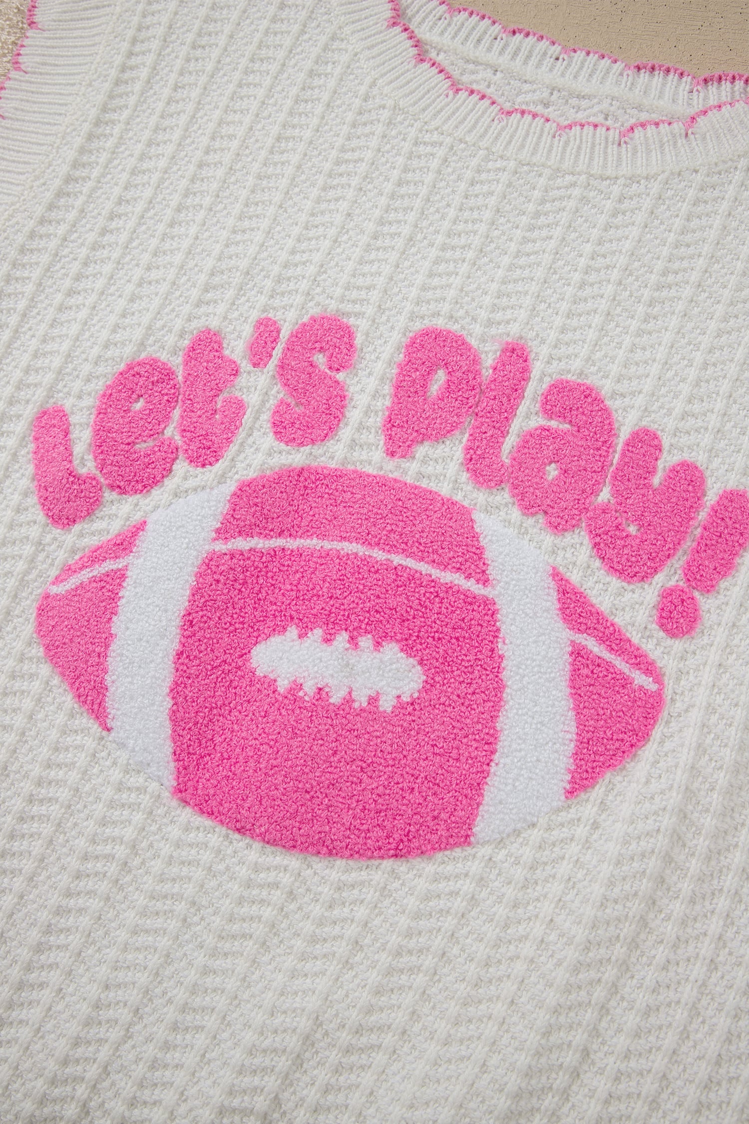 White Lets Play Rugby Pattern Textured Knit Casual Shift Sweater Vest