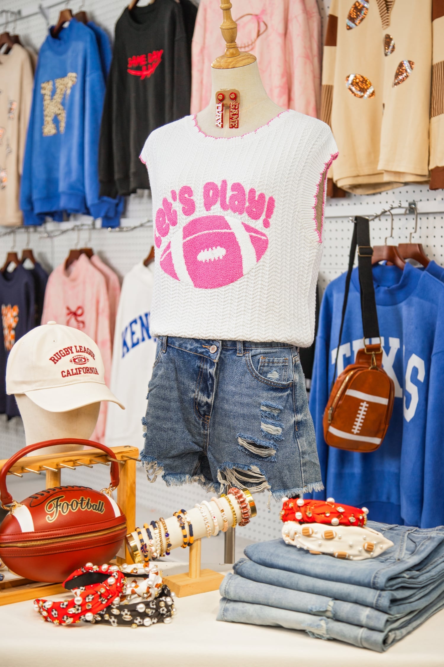 White Lets Play Rugby Pattern Textured Knit Casual Shift Sweater Vest