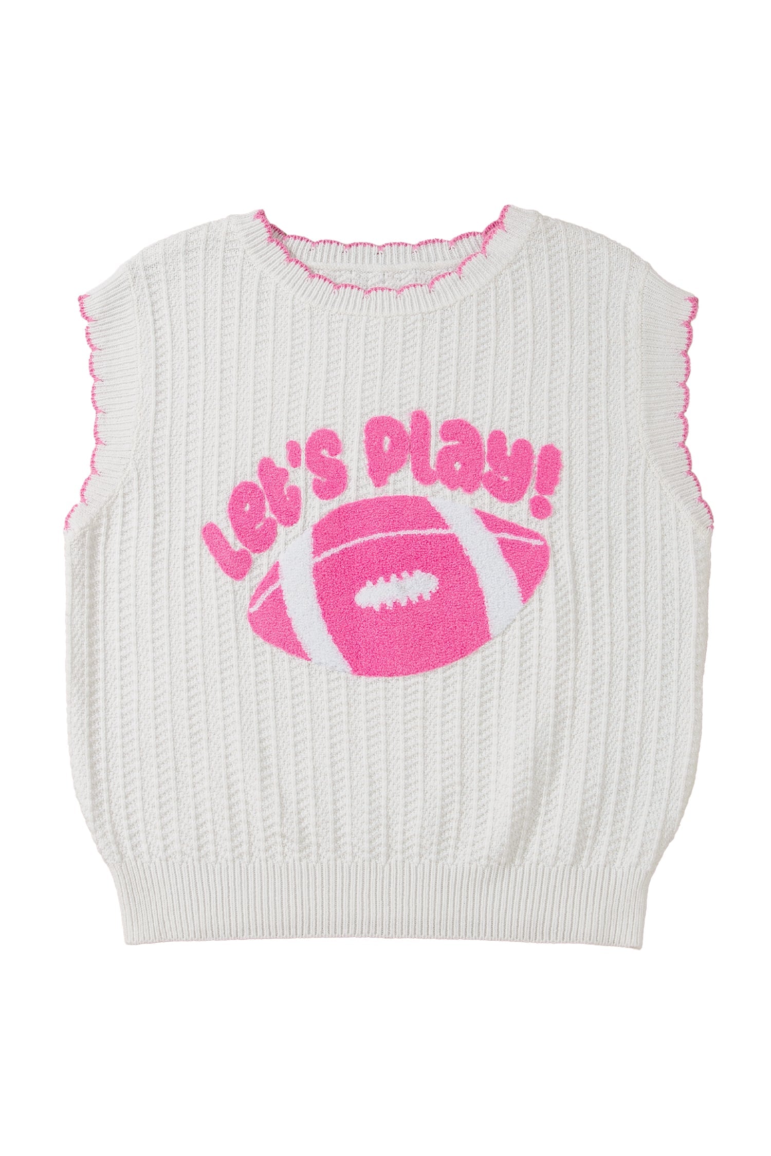 White Lets Play Rugby Pattern Textured Knit Casual Shift Sweater Vest
