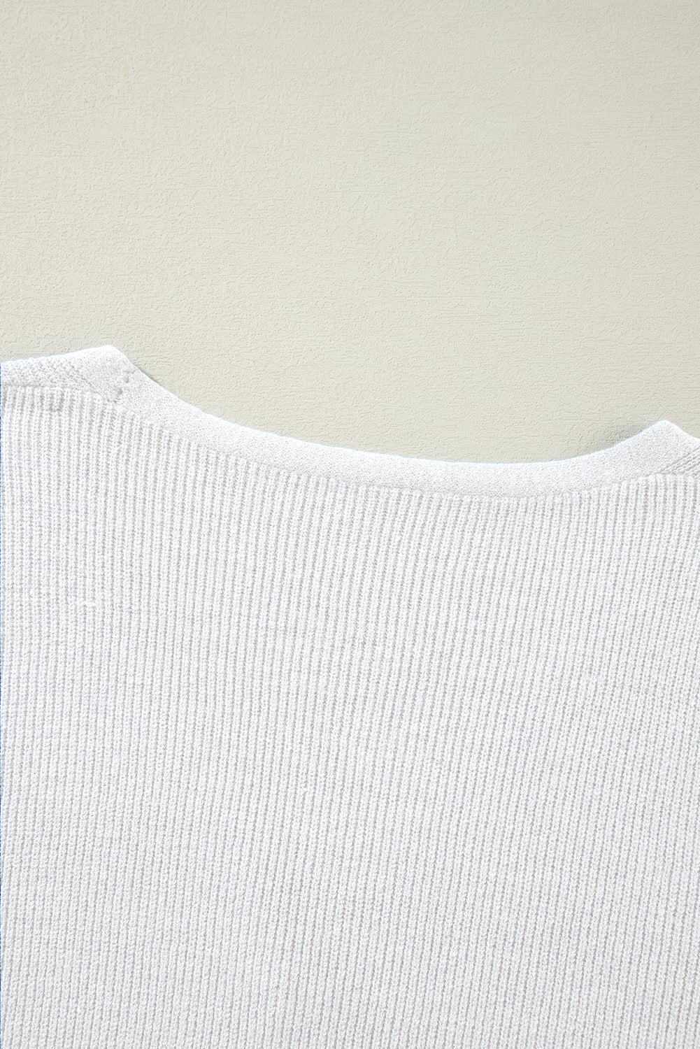 White Lightweight Ribbed Knit Button Front V Neck Cardigan