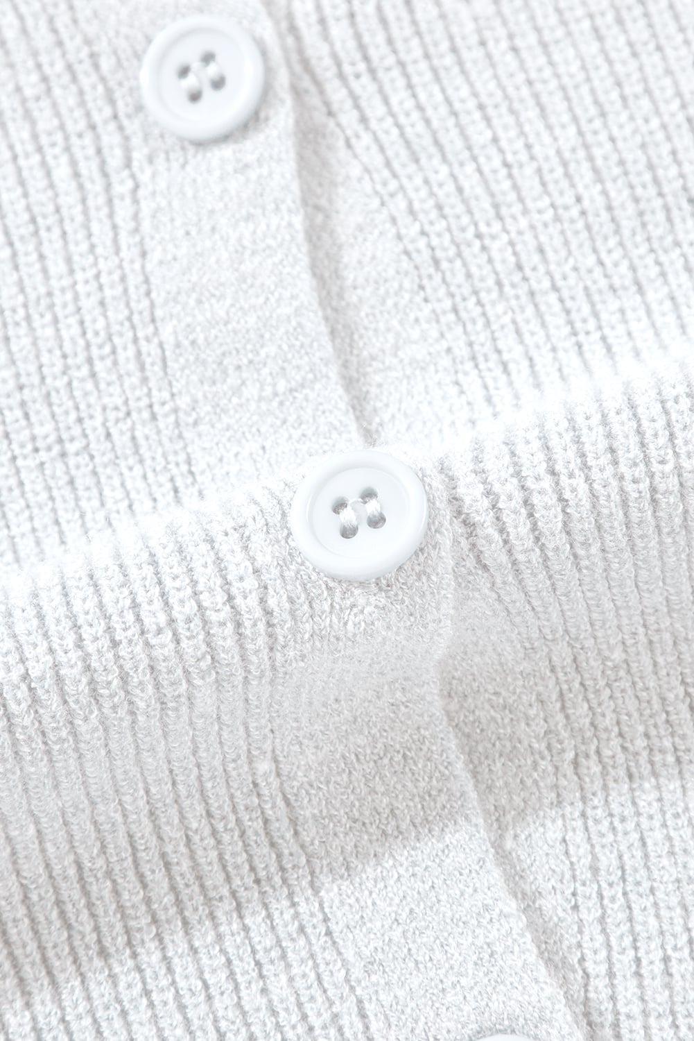 White Lightweight Ribbed Knit Button Front V Neck Cardigan