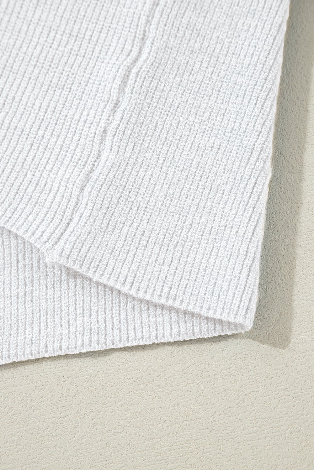 White Lightweight Ribbed Knit Button Front V Neck Cardigan