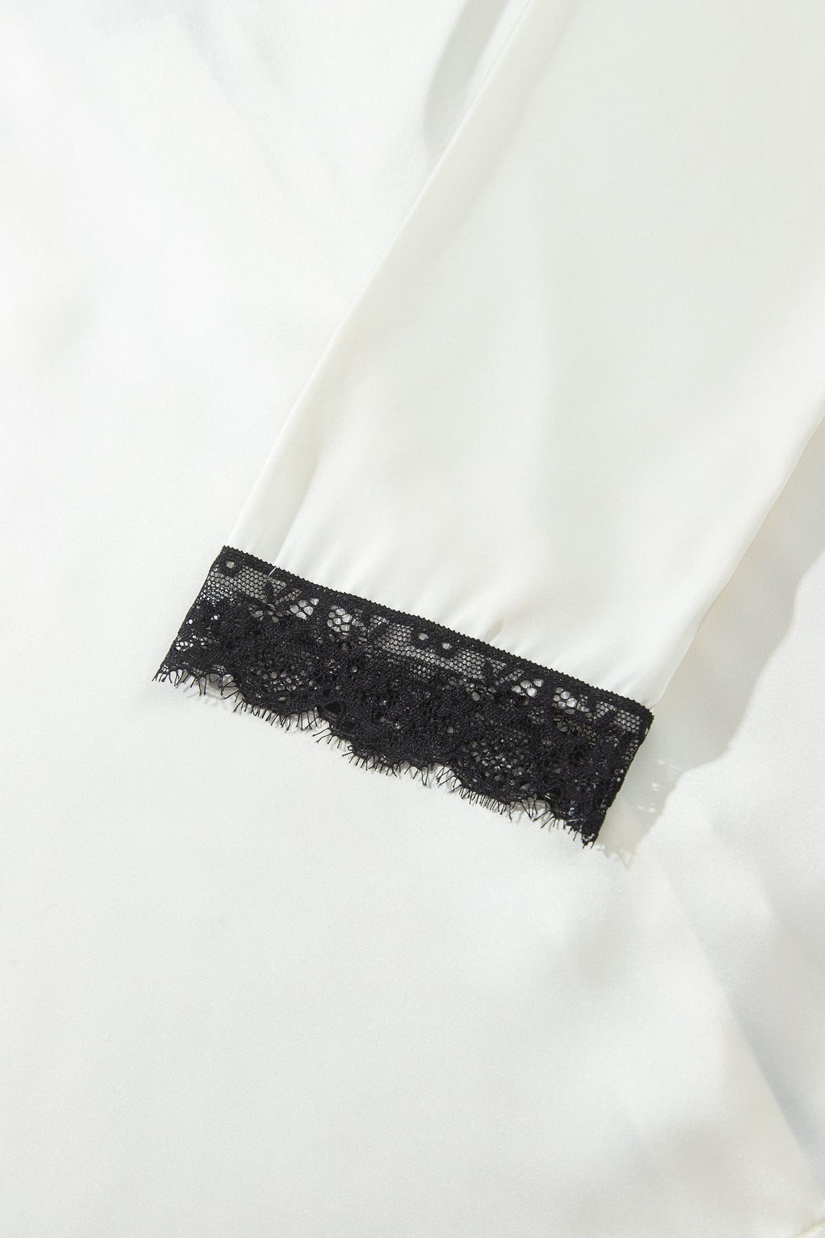 White Long Sleeve Lace Trim Button Front 2pcs Pajama Set