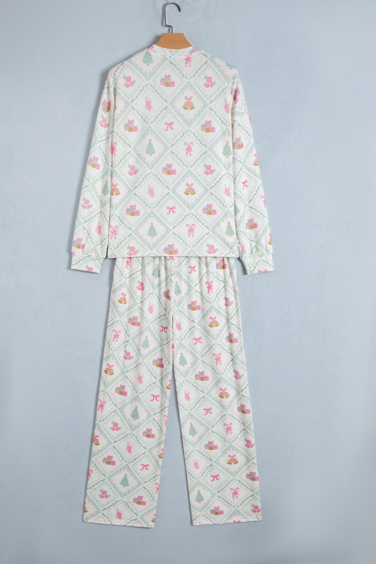 White Long Sleeve Patchwork Shift Christmas Daily Wear Lounge Set