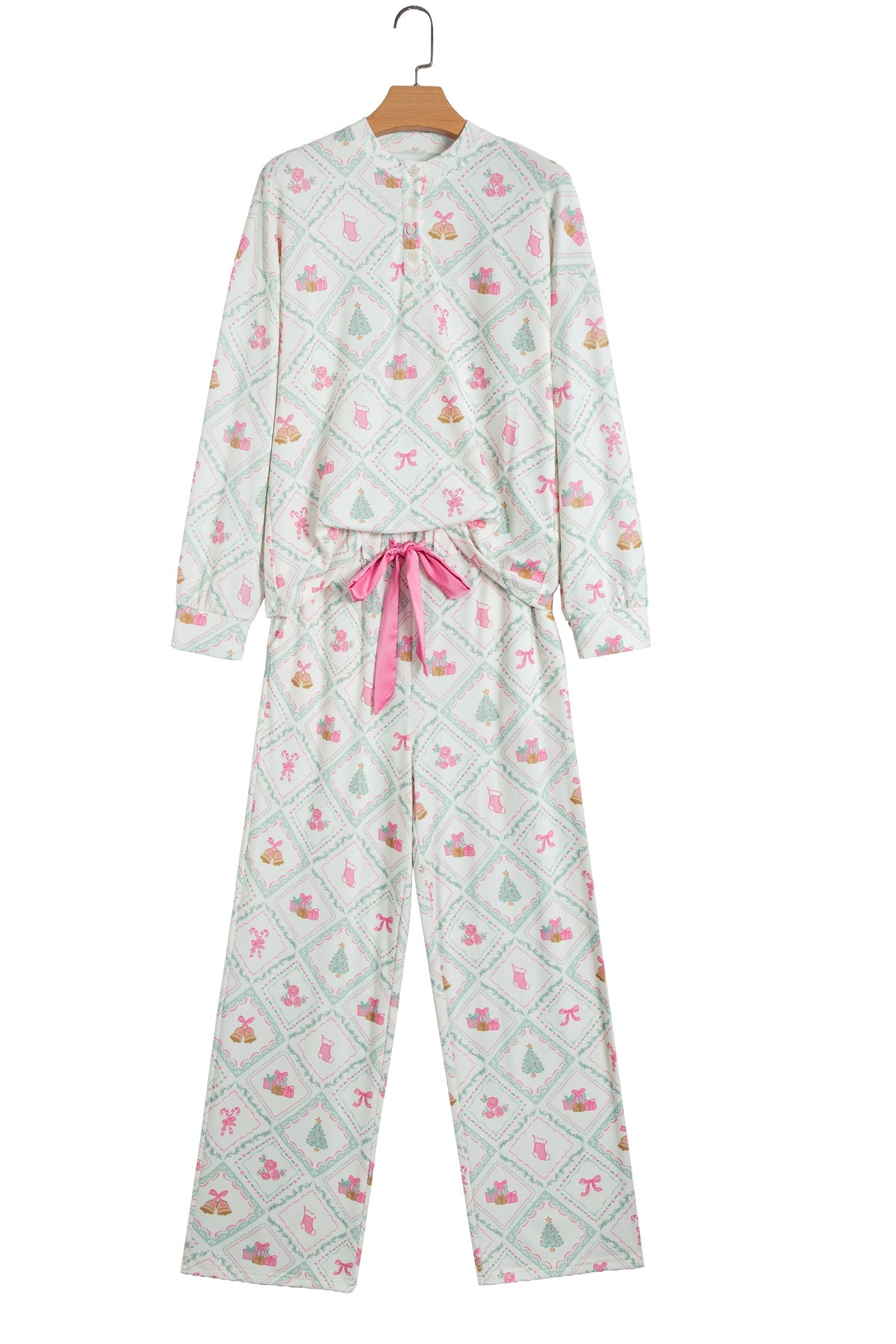White Long Sleeve Patchwork Shift Christmas Daily Wear Lounge Set