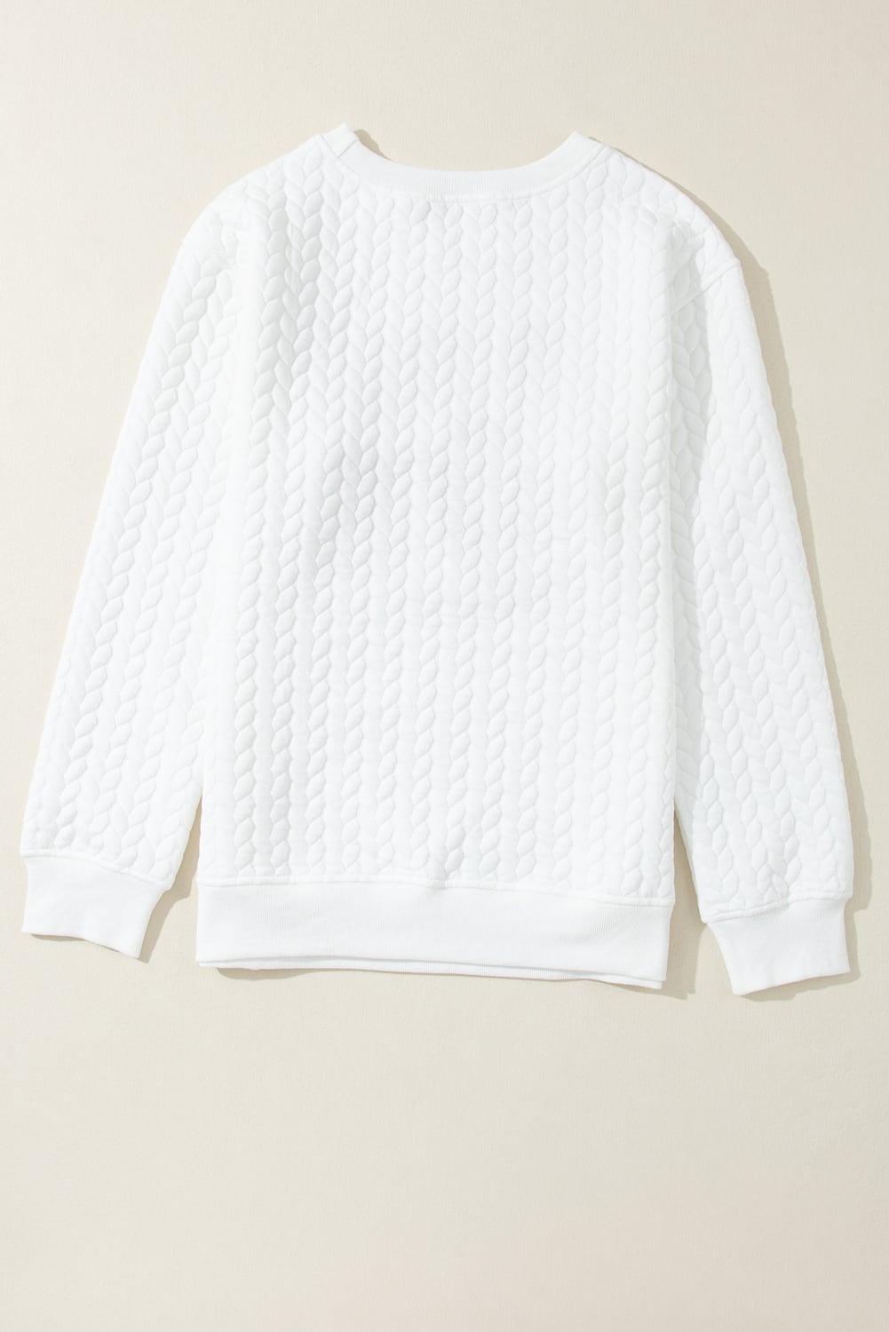 White LOVE Chenille Embroidered Cable Knit Pullover Sweatshirt