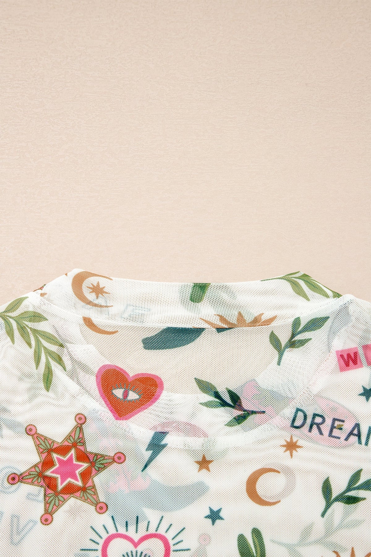 White LOVE WILD DREAMER Western Print Sheer Mesh Top