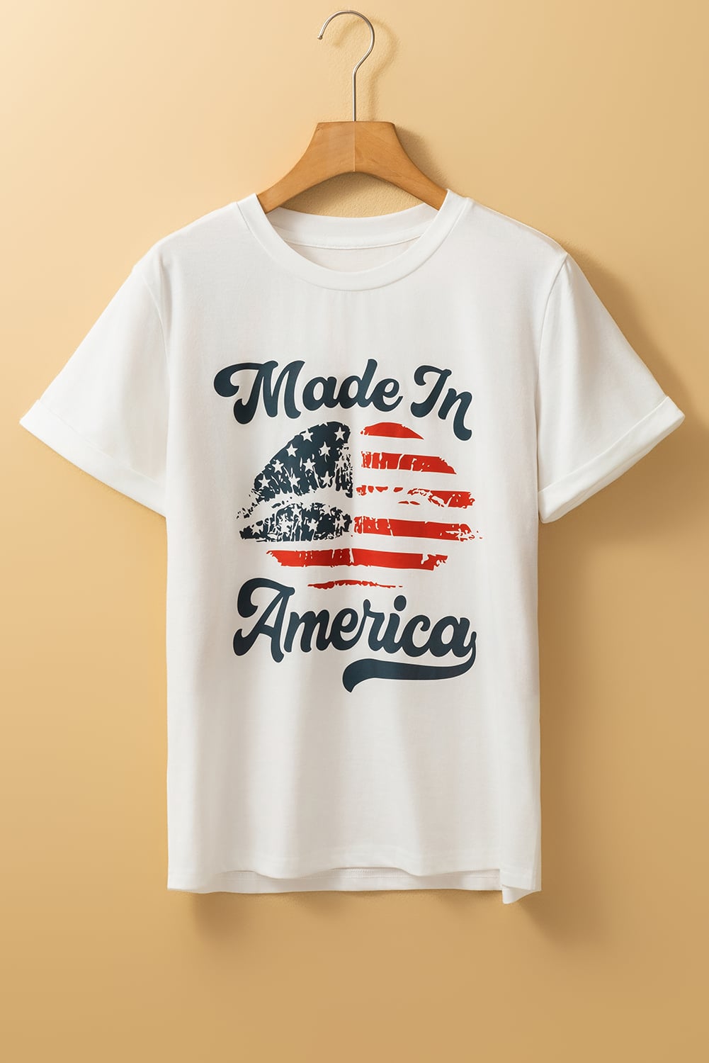 White Made in America Lip Printed O Neck T Shirt