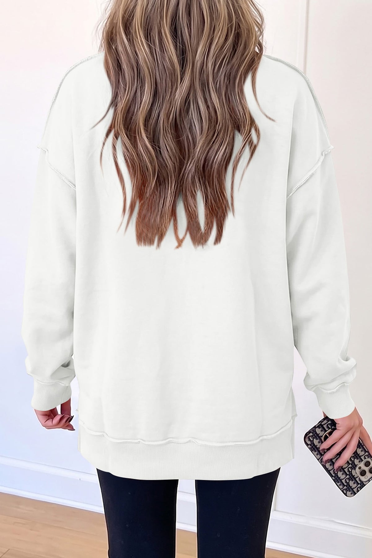 White Mallard Floral Cross Printed Mock Neck Pullover Sweatshirt