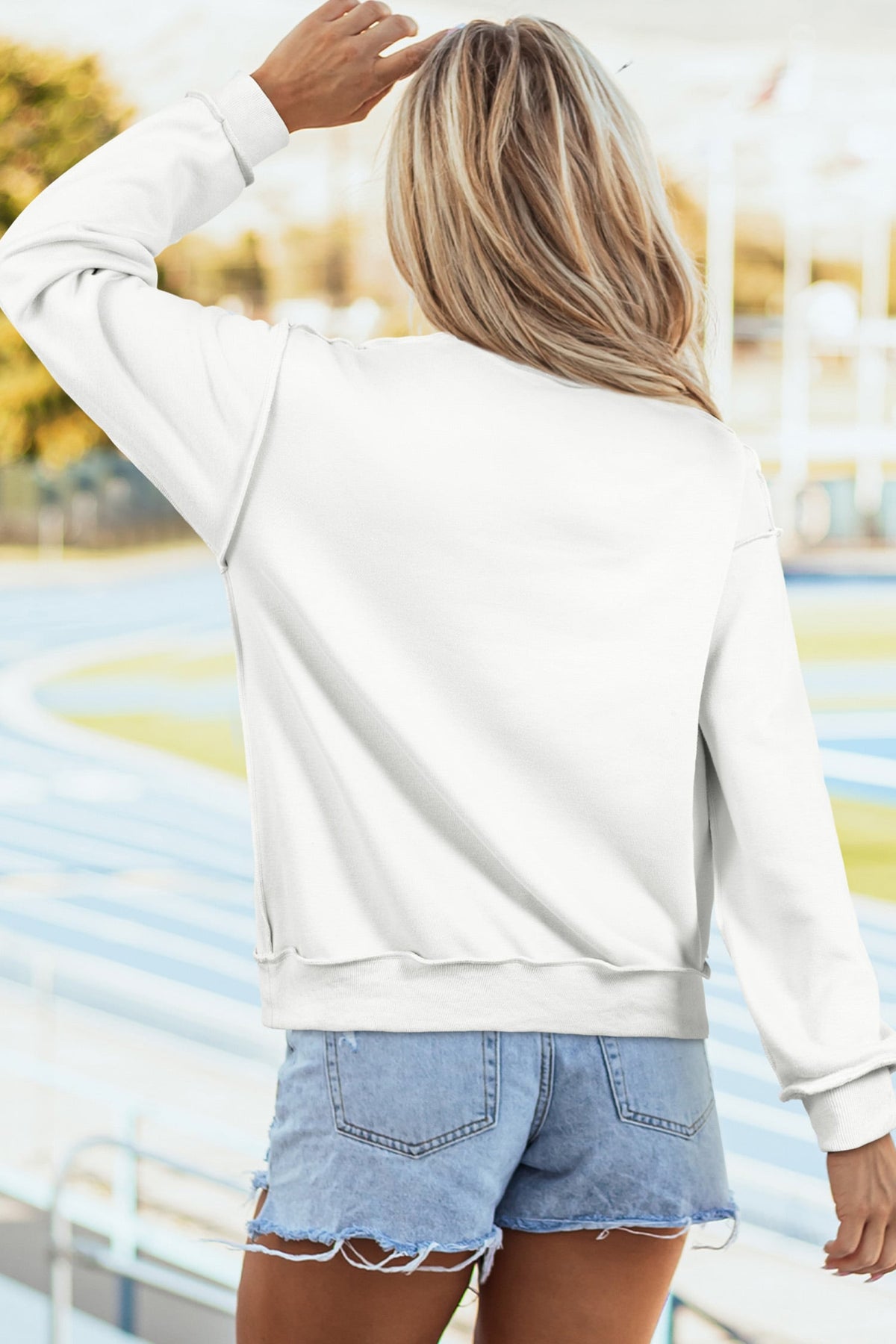 White Mallard Floral Cross Printed Mock Neck Pullover Sweatshirt