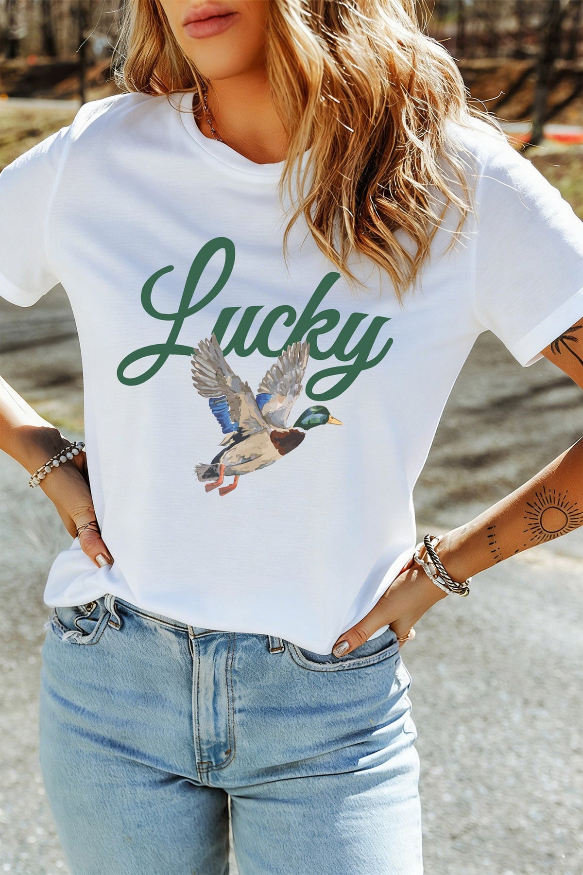 White Mallard Graphic Crew Neck Short Sleeve T-Shirt