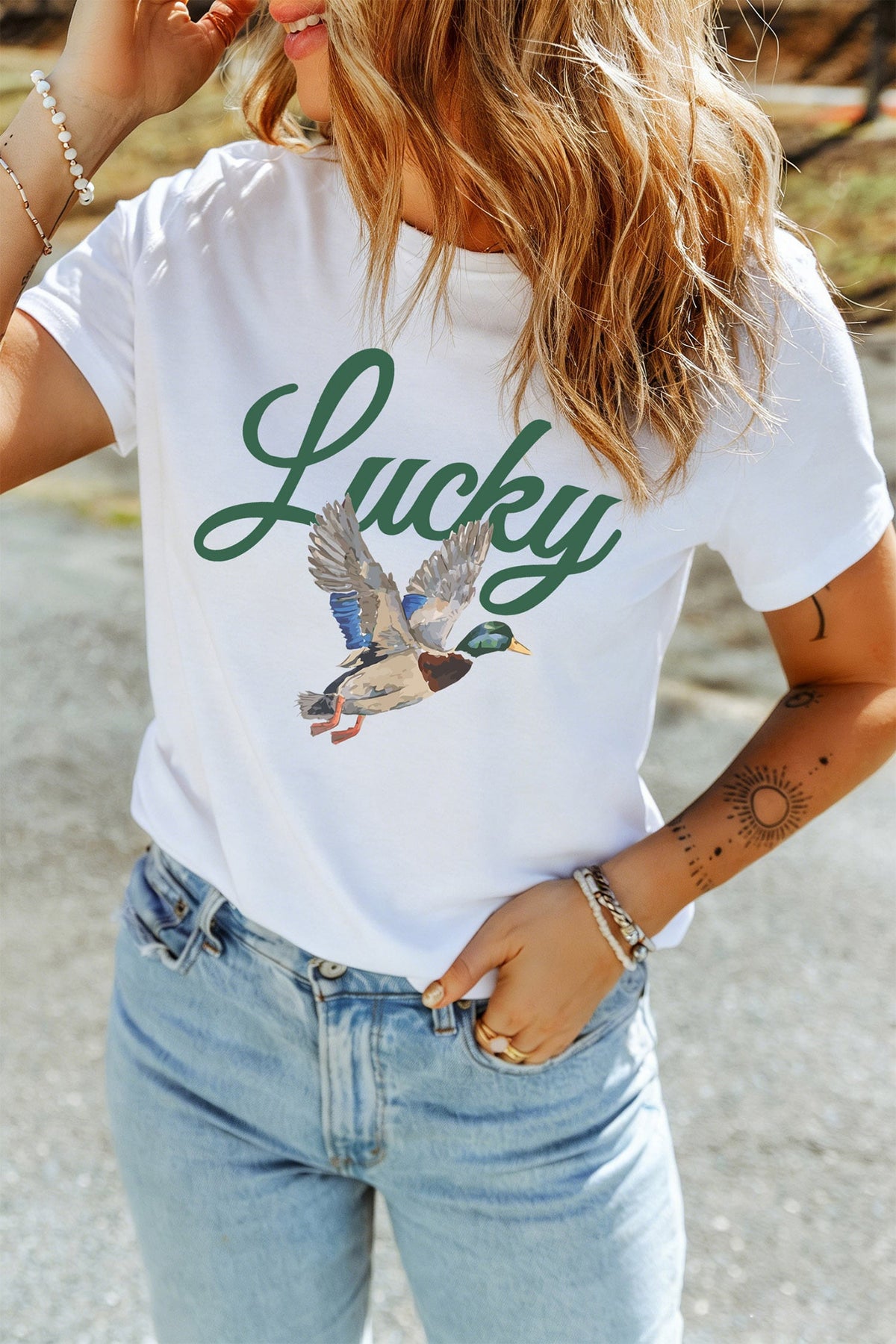 White Mallard Graphic Crew Neck Short Sleeve T-Shirt