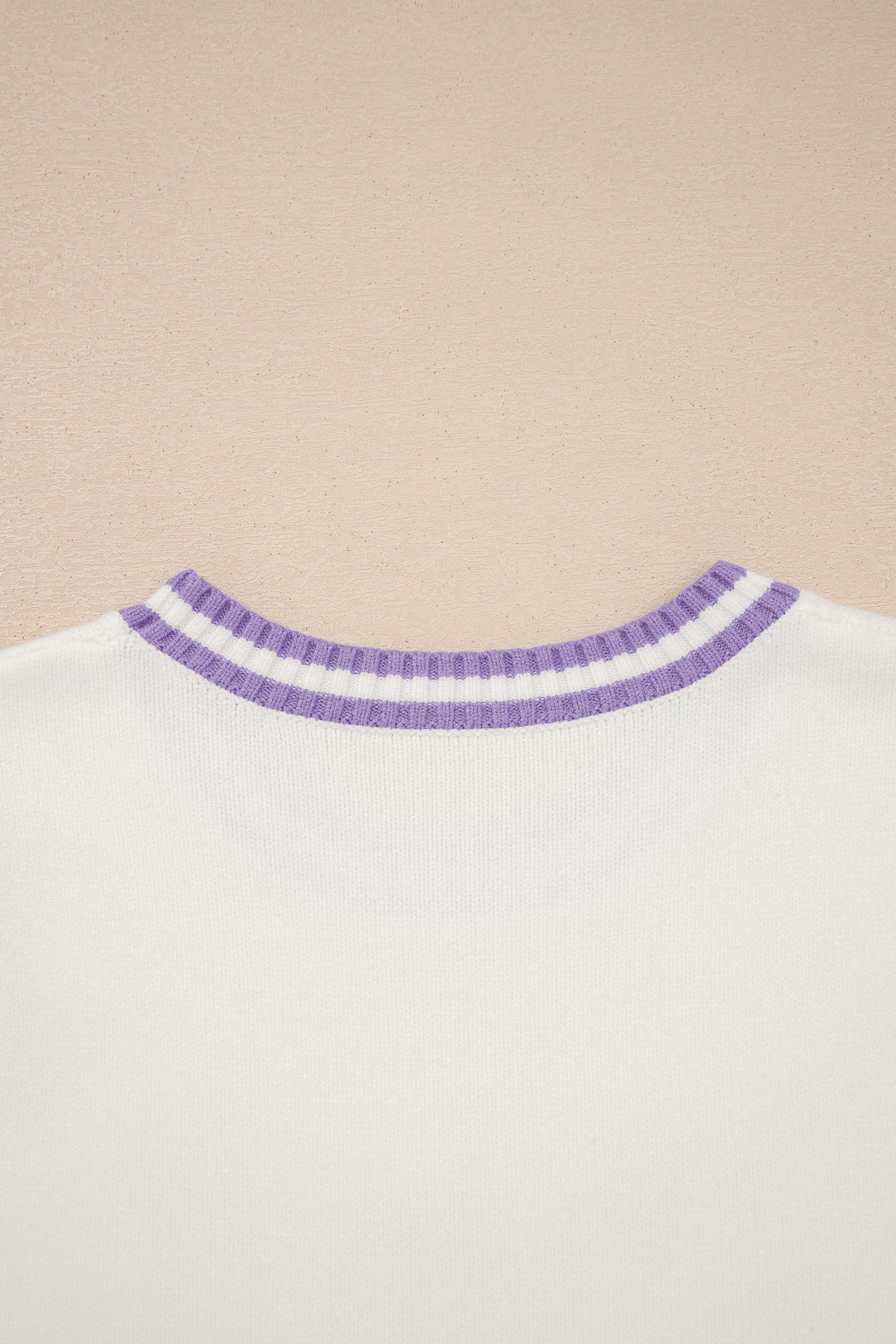 White Mardi Gras Tinsel Letter Graphic Short Sleeve Sweater