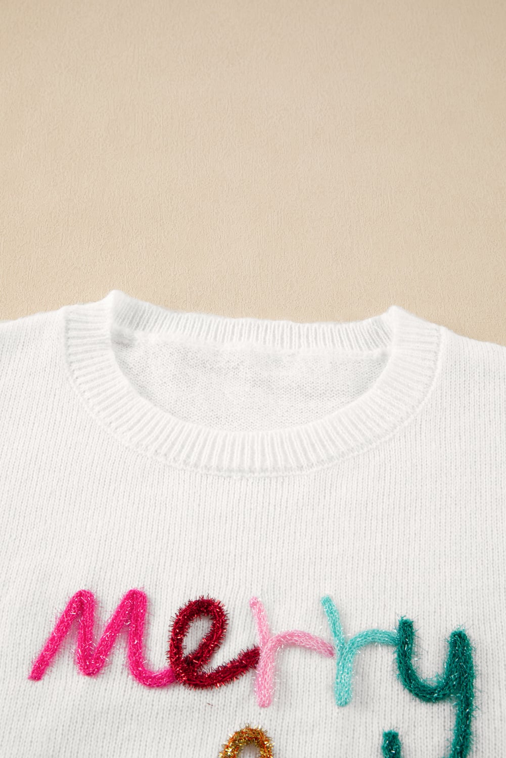 White Merry & Bright Round Neck Casual Sweater