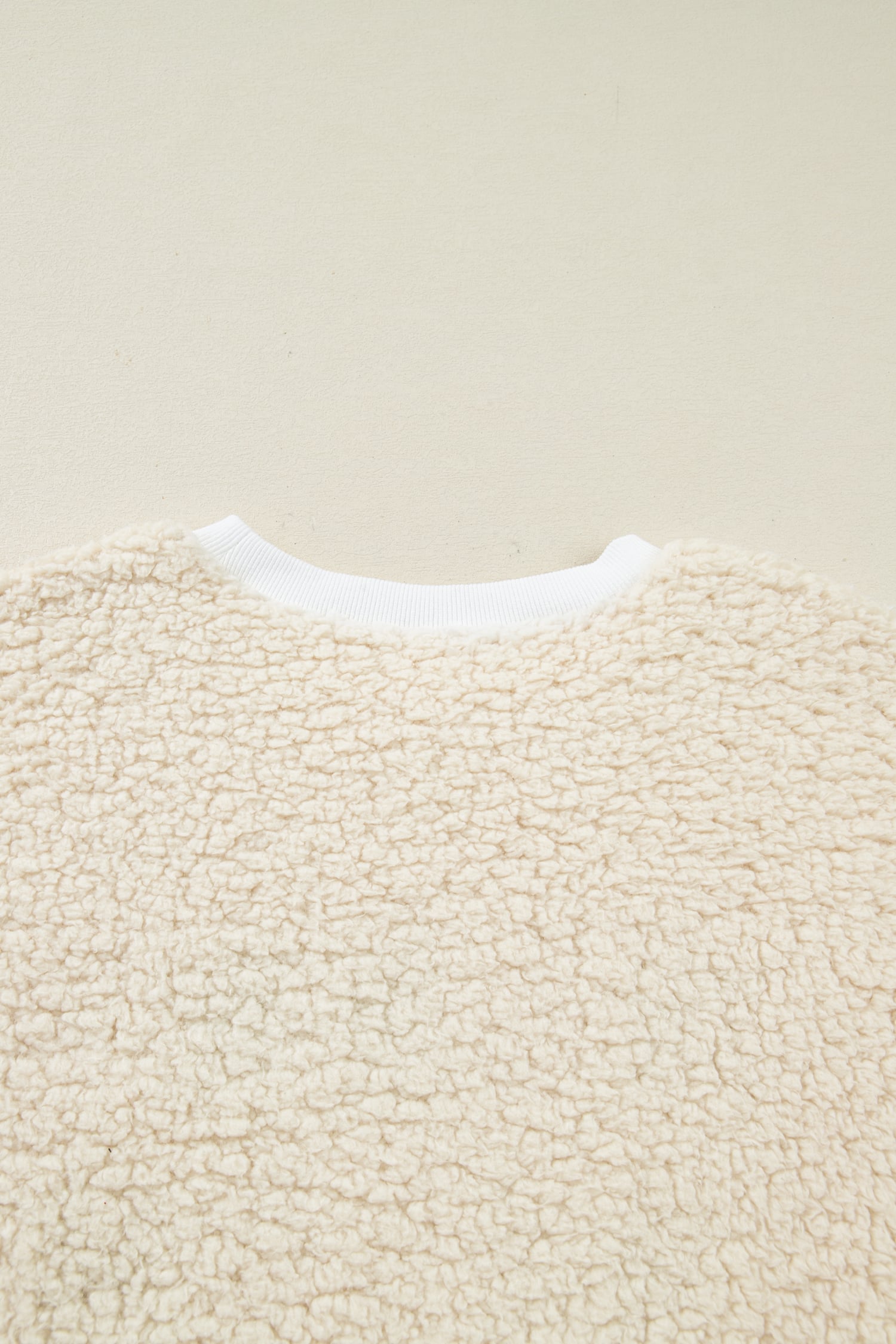 White MERRY CHRISTMAS Multicolor Embroidered Sherpa Pullover Sweatshirt