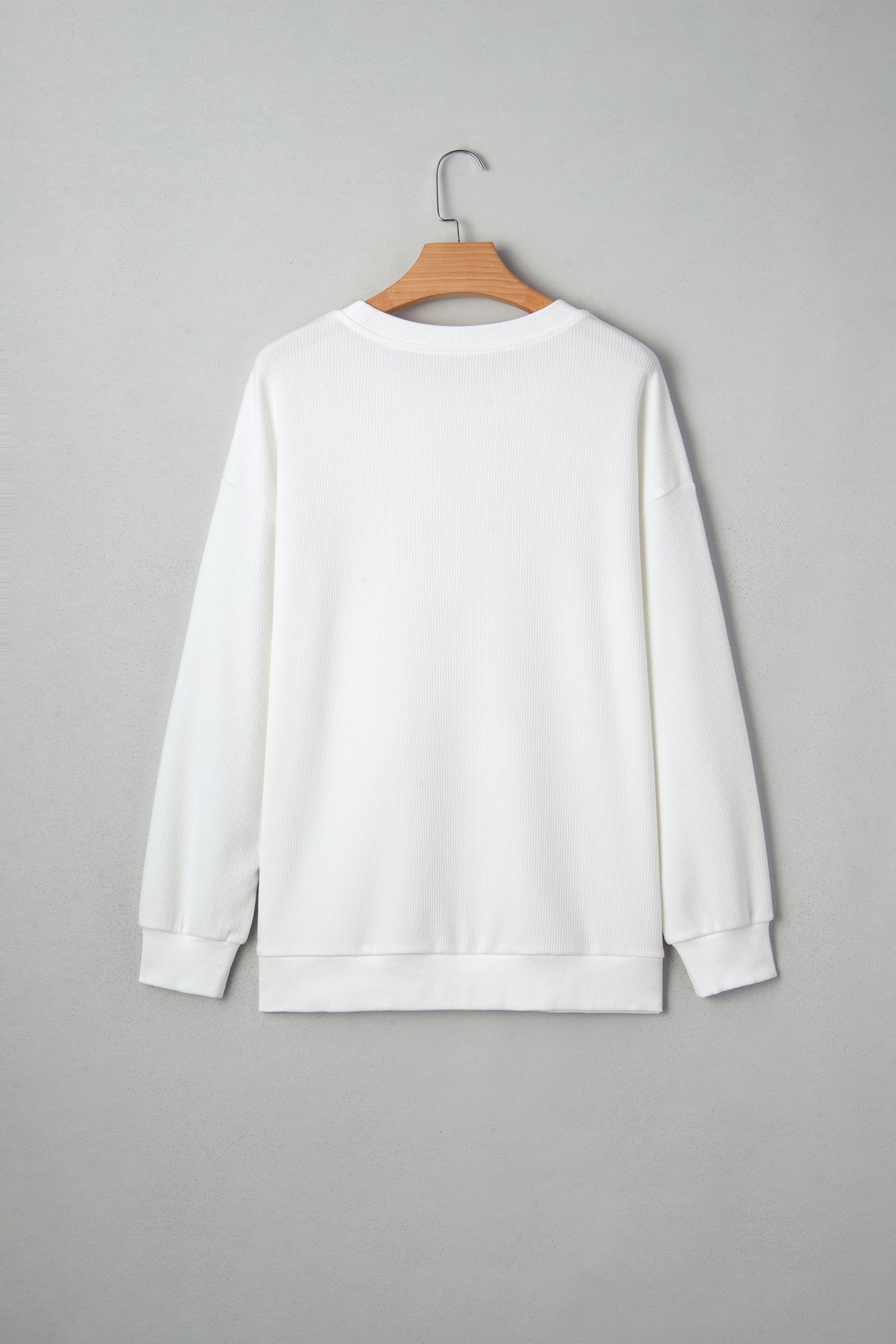 White Merry Tinsel Letter Embroidery Ribbed Drop Shoulder Sweatshirt