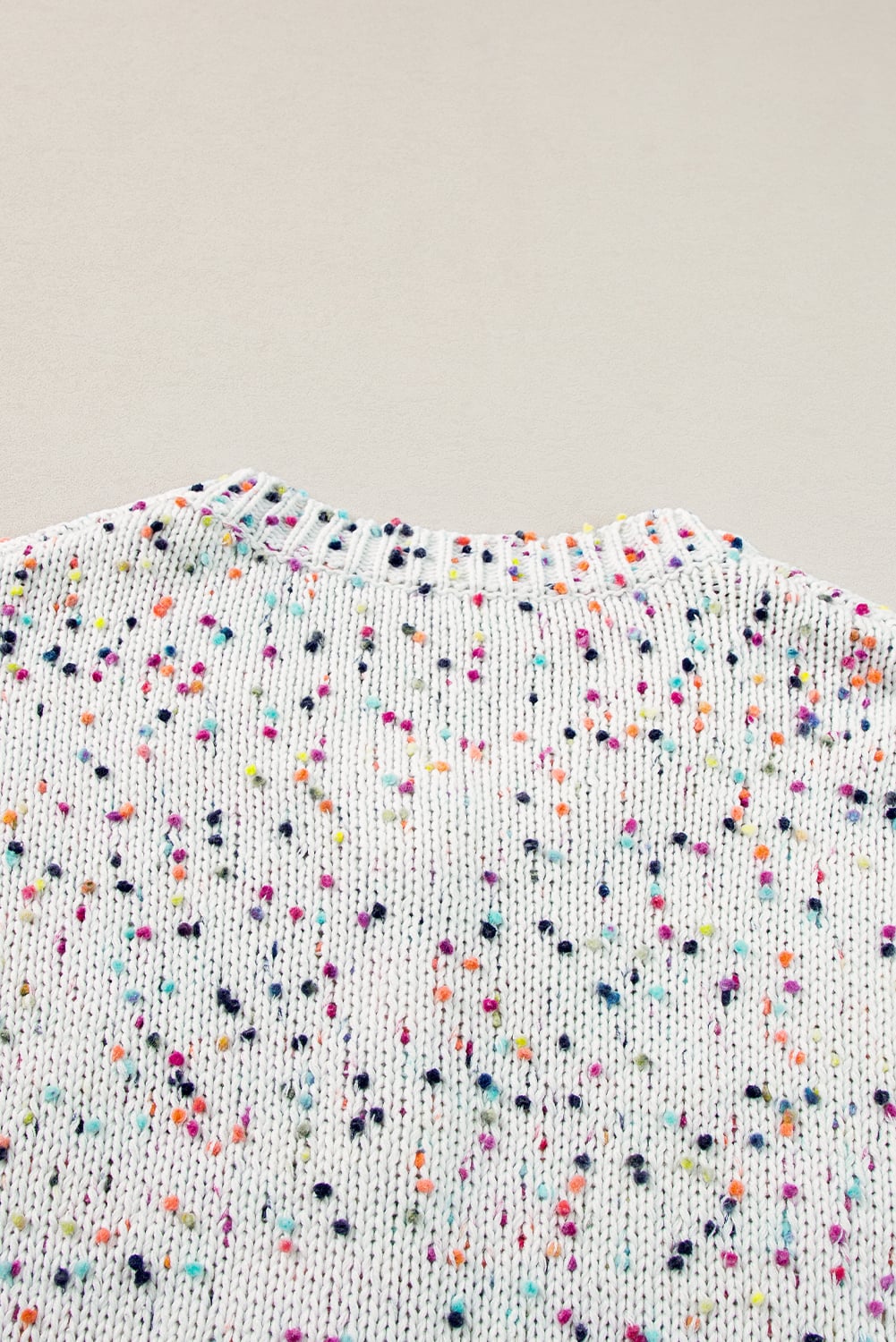 White Rhinestone Decor Multicolor Confetti Sweater Cardigan