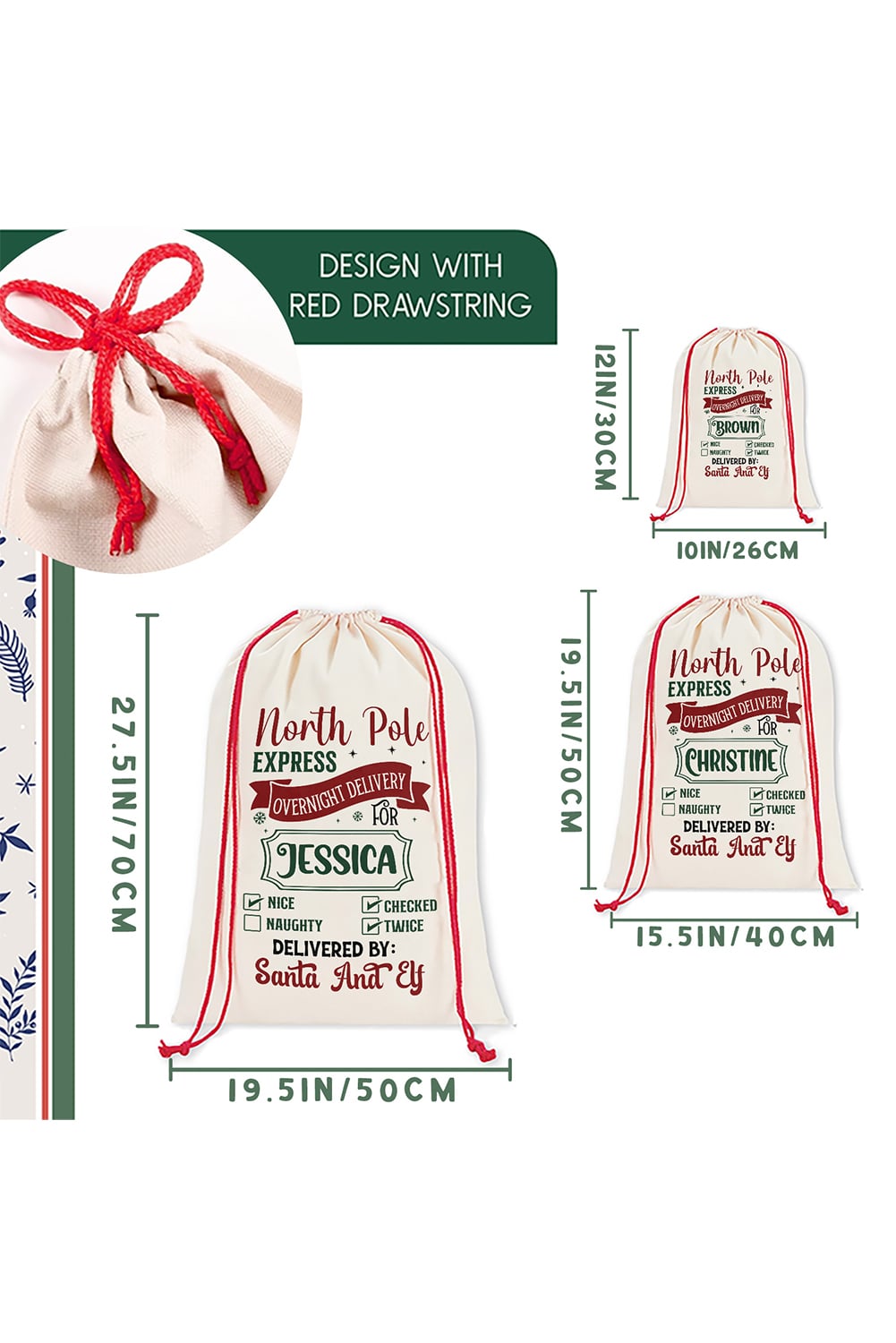 White North Pole Express Christmas Gift Delivery Canvas Sack