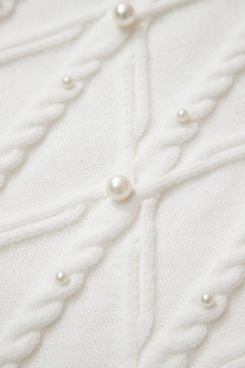 White Pearled High Neck Textured Knit Sweater Vest