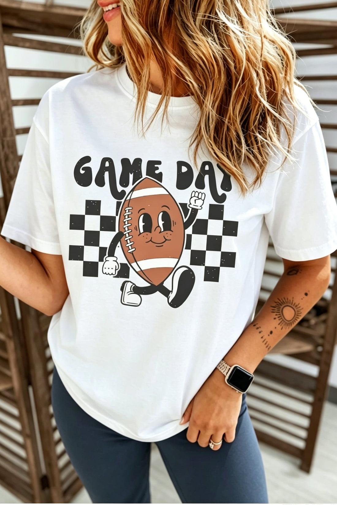 White Playful Game Day Football Printed T Shirt