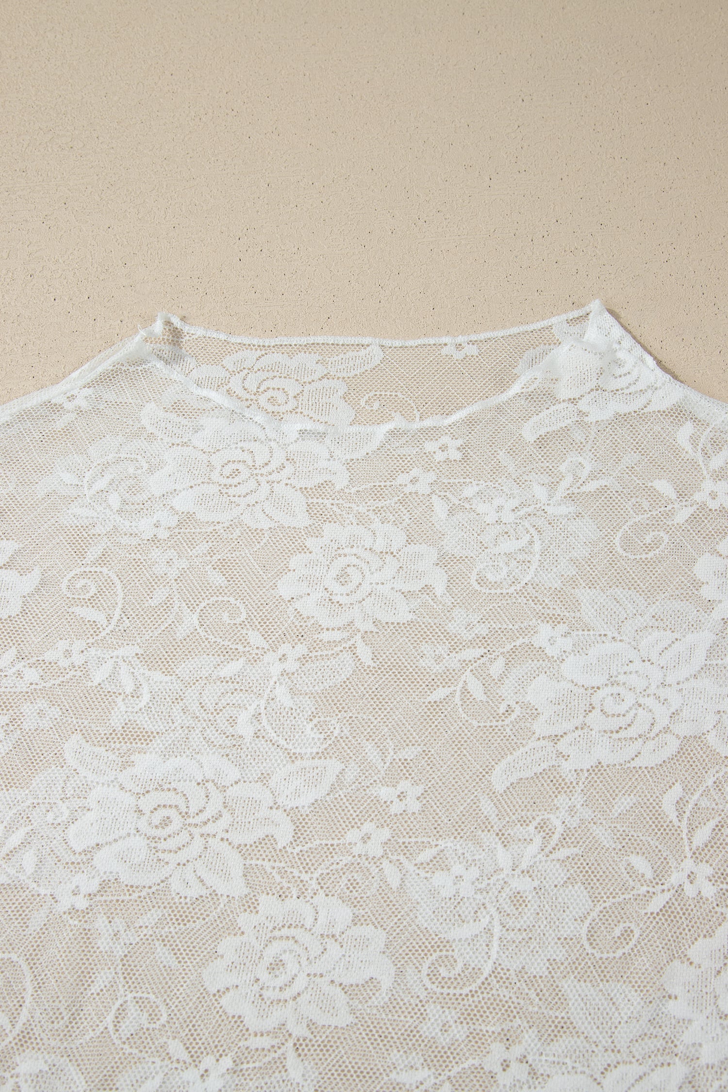 White Plus Size Floral Mesh Long Sleeve Top