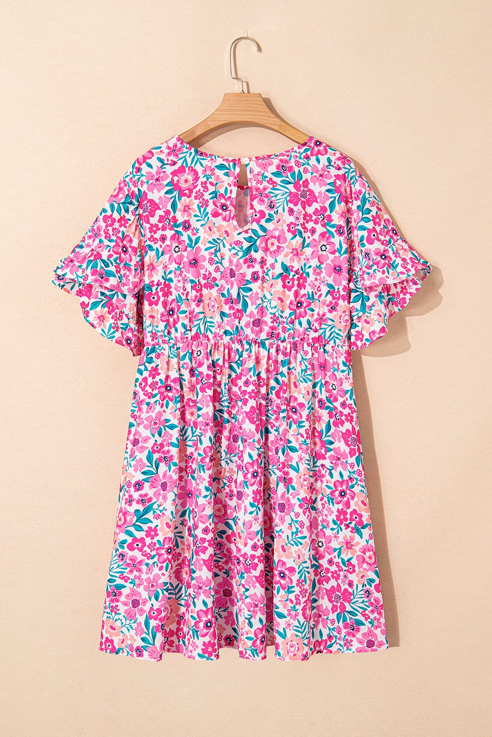 White Plus Size Floral Print Frilled Short Sleeve Flare Dress