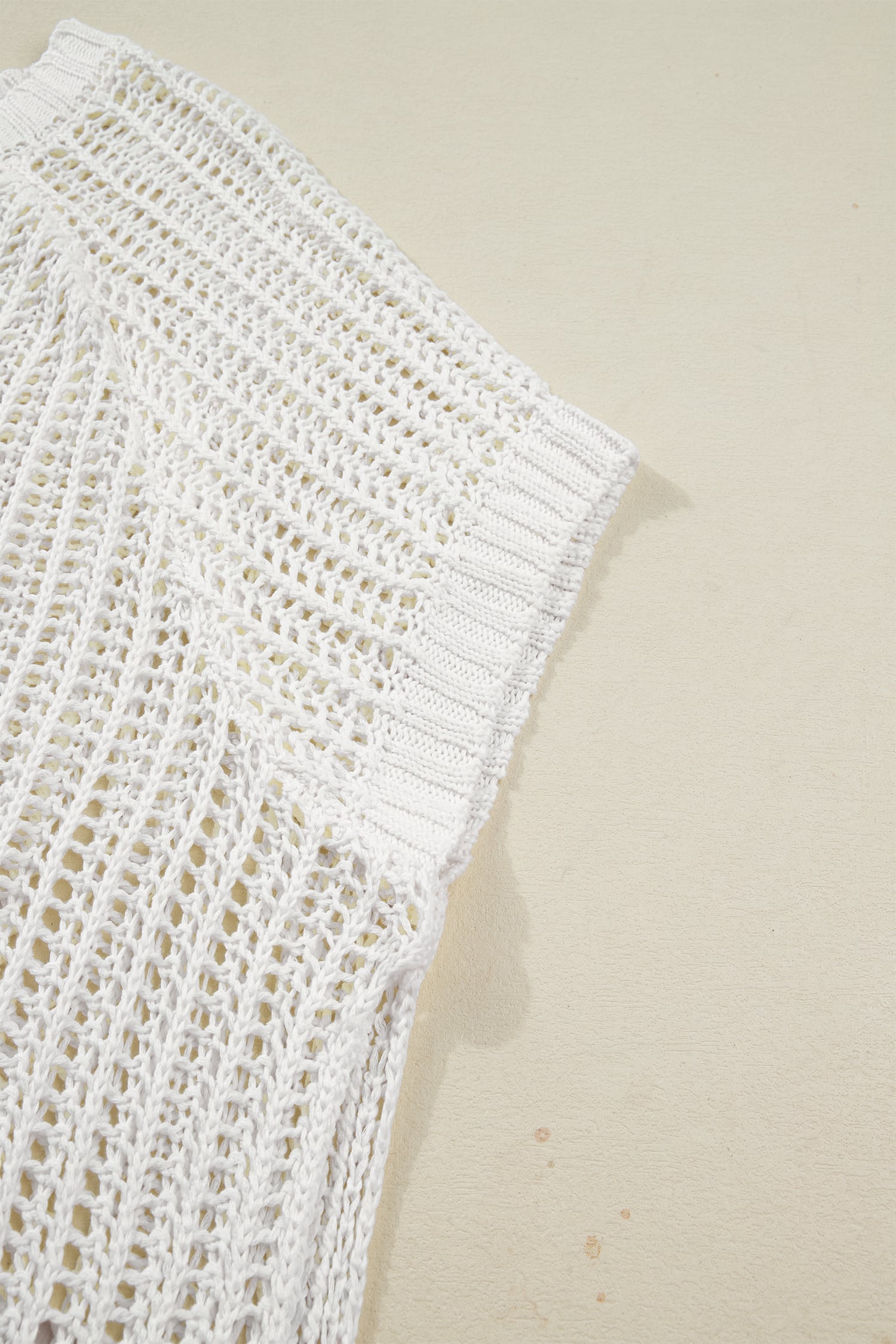 White Plus Size Open Knit Bow Tie Short Sleeve Sweater