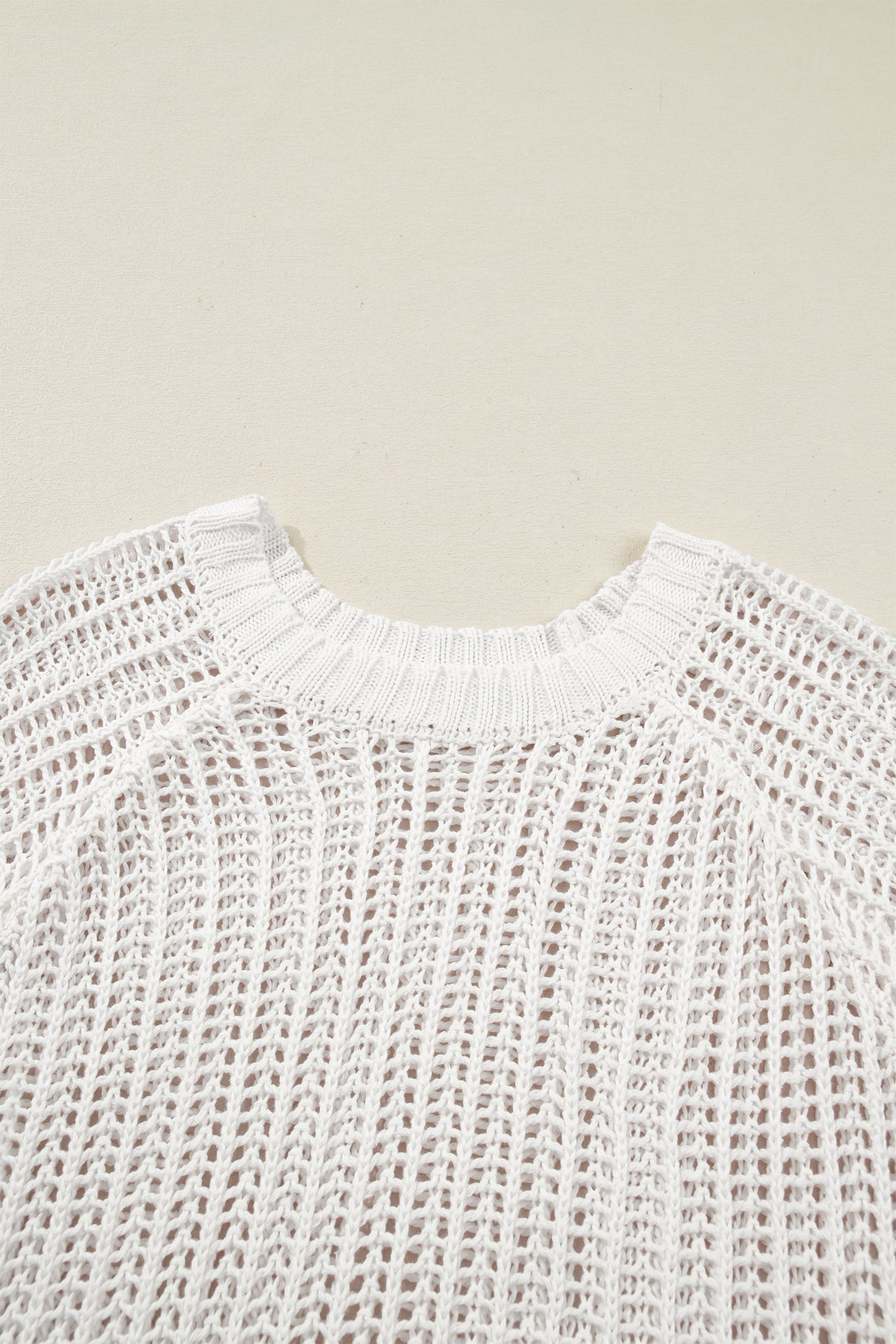 White Plus Size Open Knit Bow Tie Short Sleeve Sweater