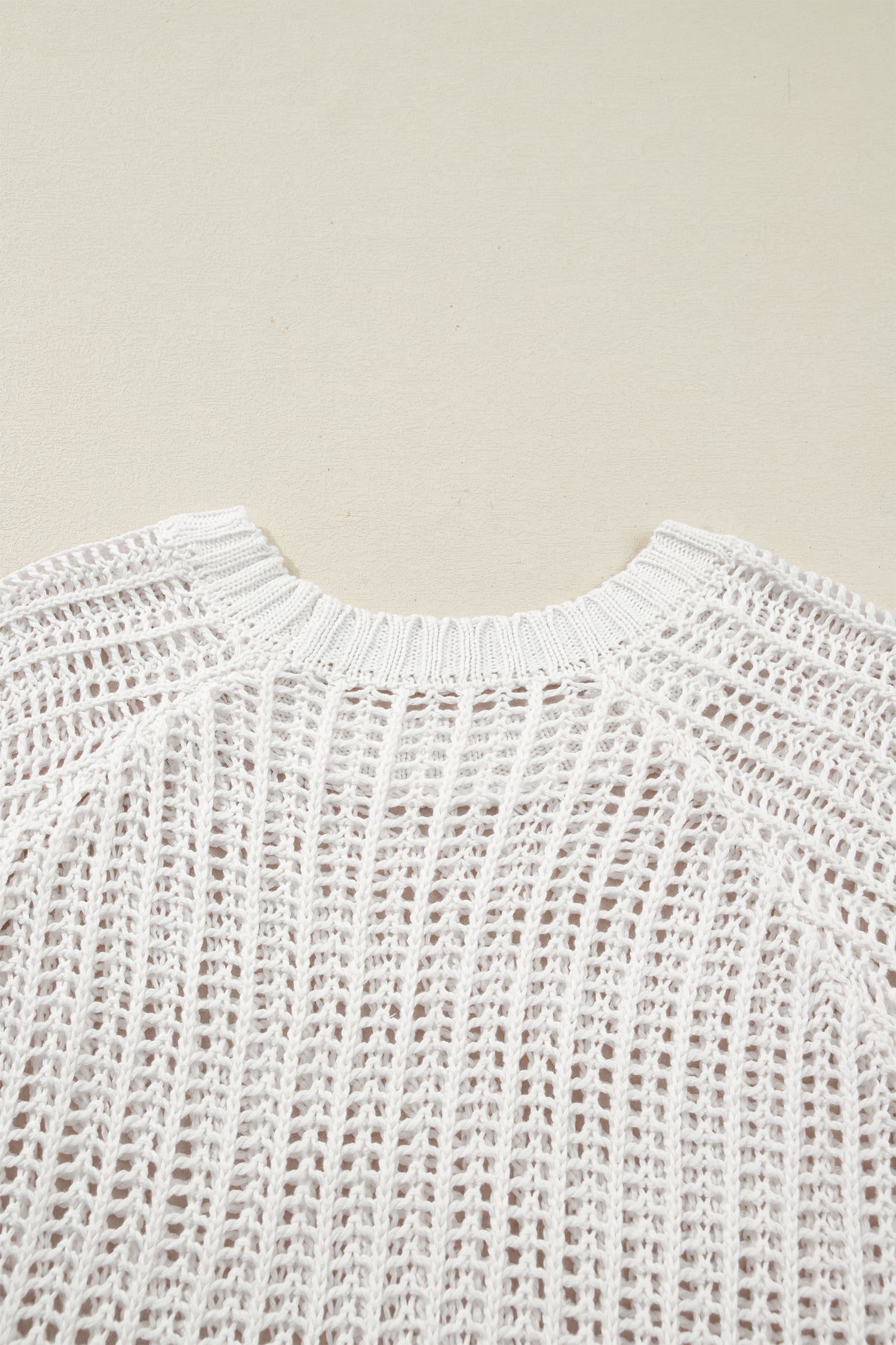 White Plus Size Open Knit Bow Tie Short Sleeve Sweater