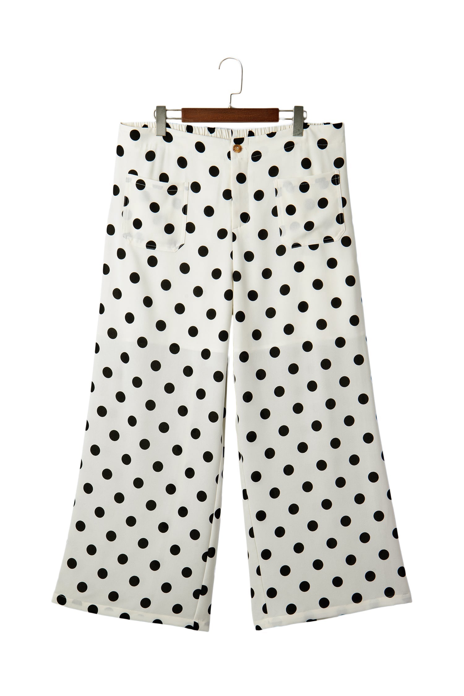 White Plus Size Polka Dot Print Patch Pocket Womens Shift Pants