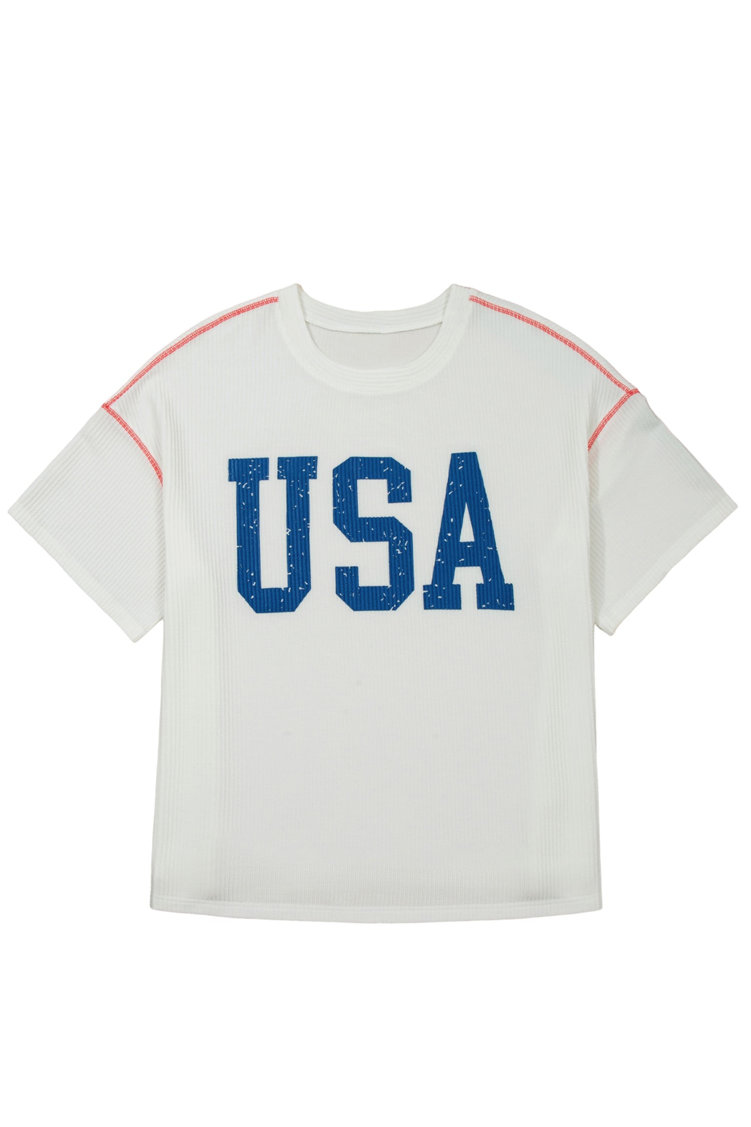 White Plus Size Twisted Rib Vintage USA Letter Printed T Shirt