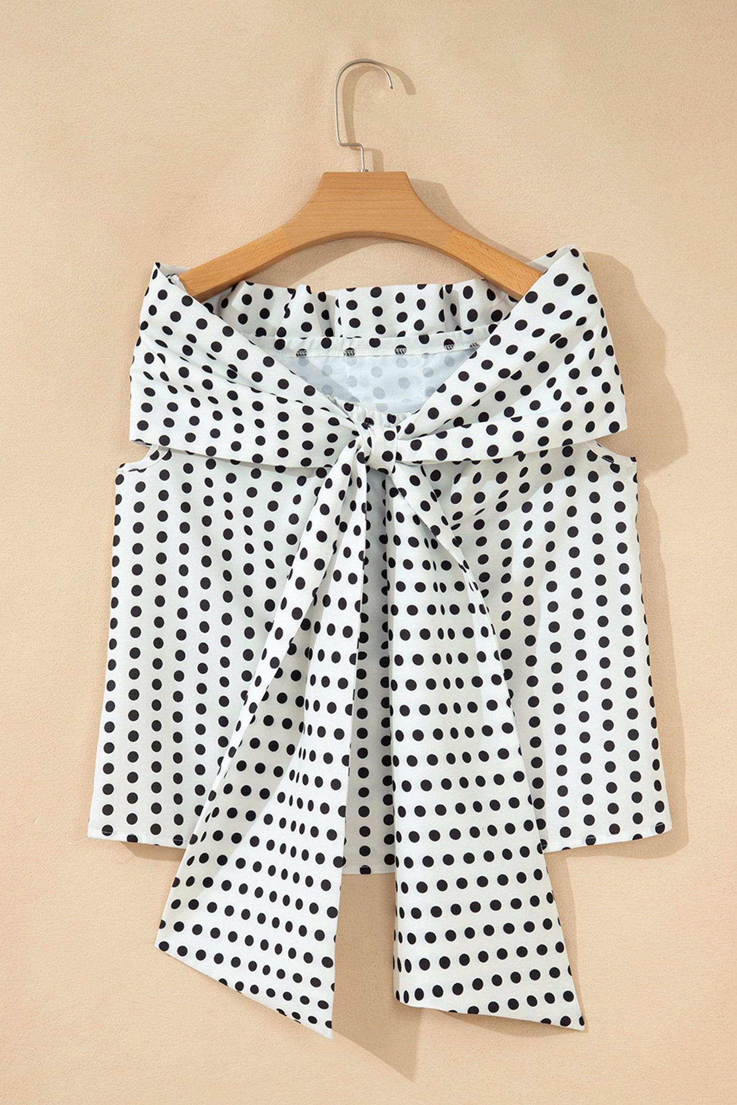 White Polka Dot Off Shoulder Bow Knot Short Sleeve Blouse