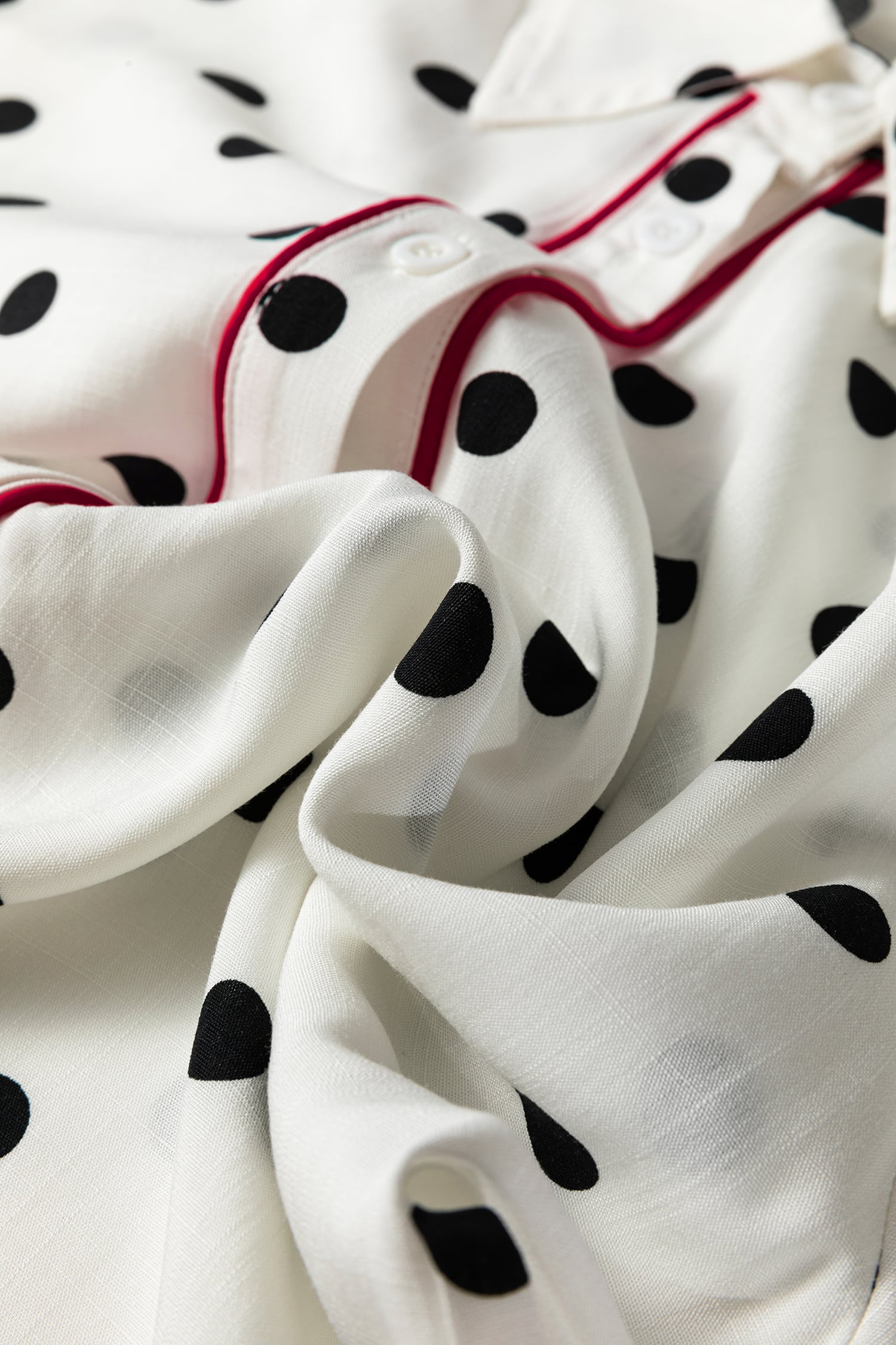 White Polka Dot Print Contrast Piping Elegant Shirt