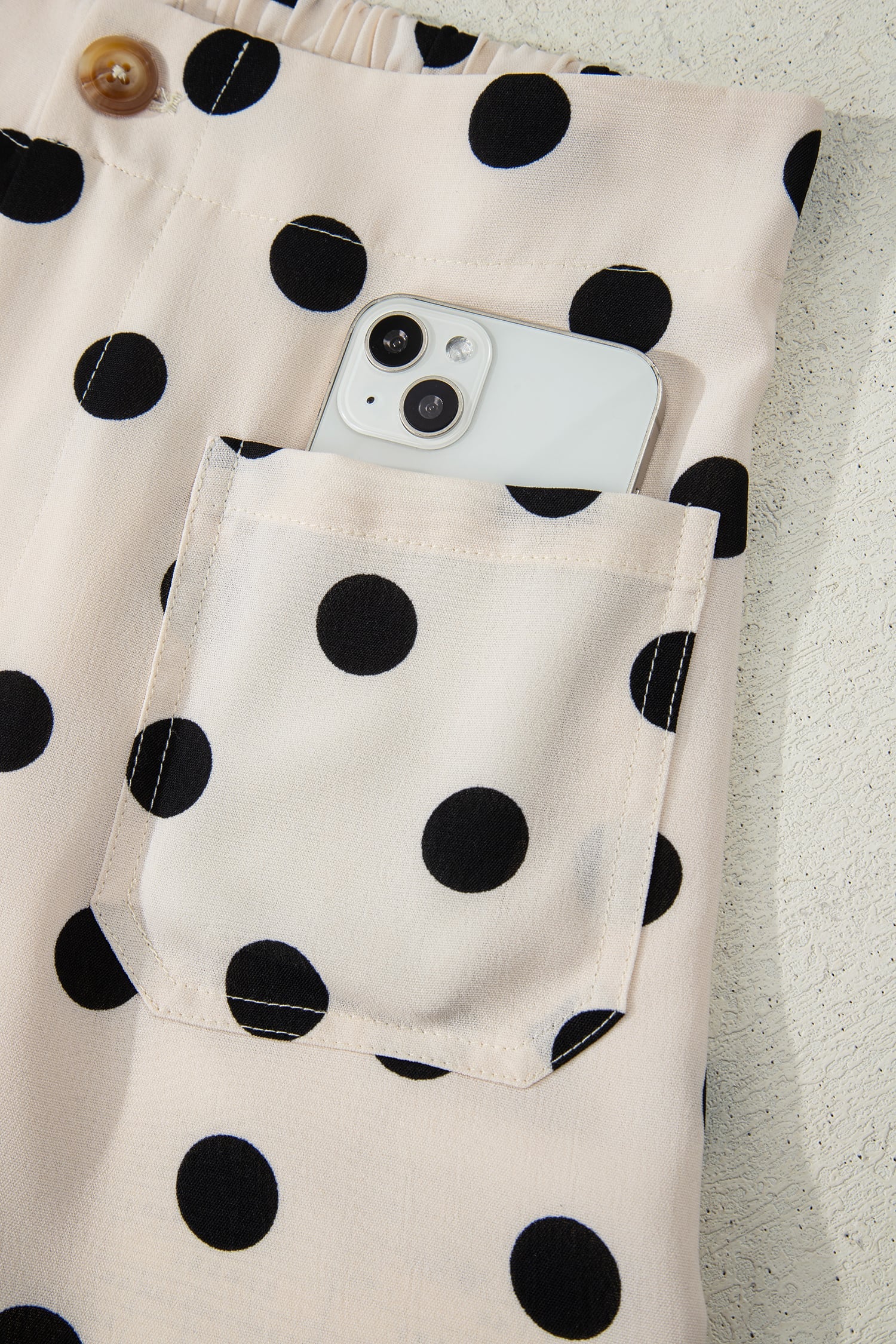 White Polka Dot Print Patched Pocket Mid-rise Straight Leg Pants