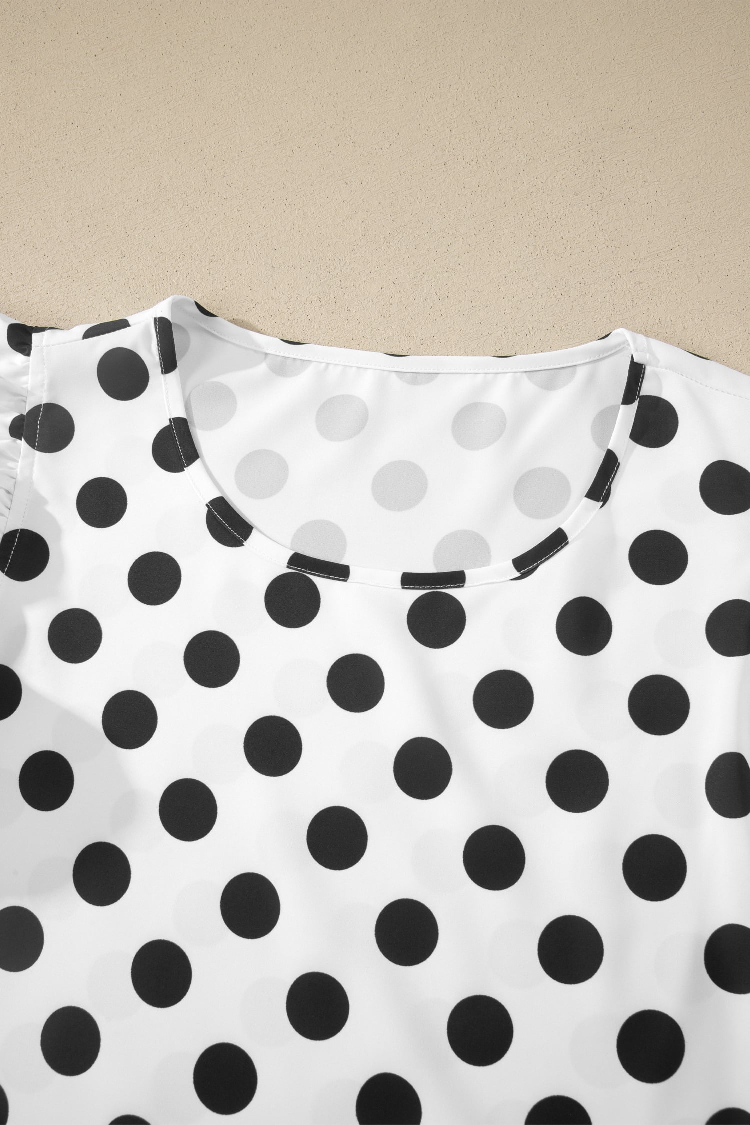 White Polka Dot Print Ruffled Short Sleeve Blouse