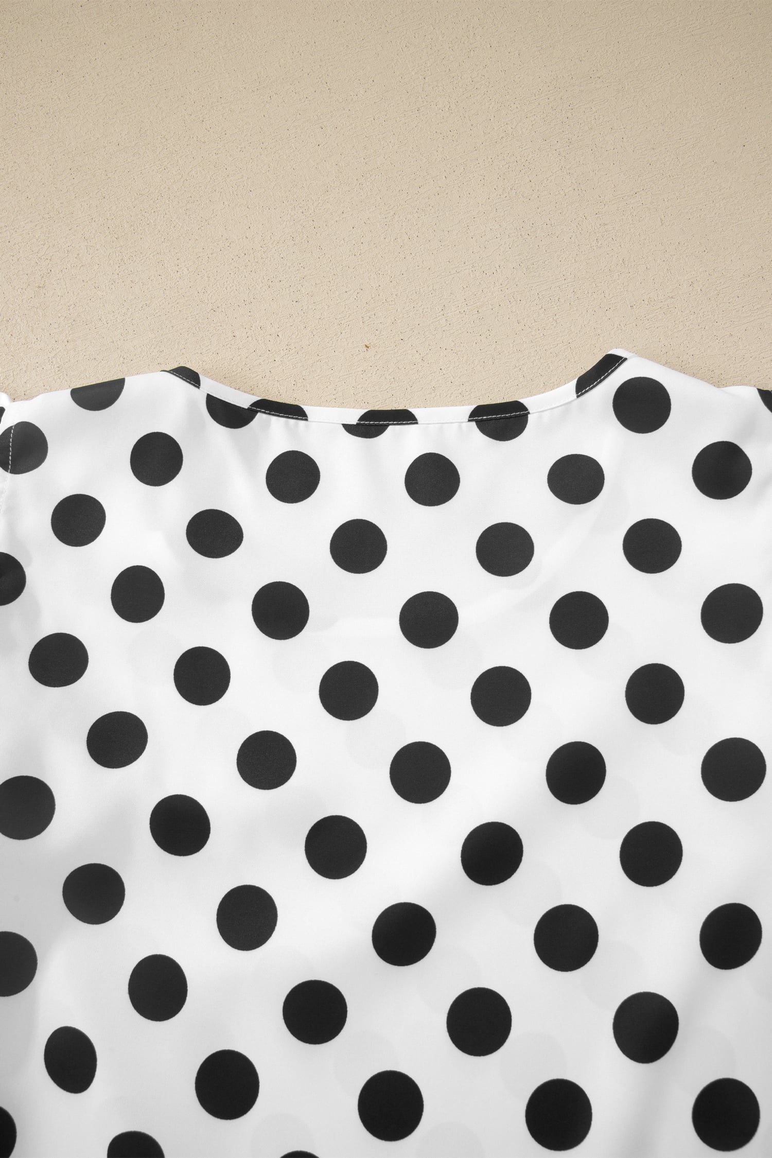White Polka Dot Print Ruffled Short Sleeve Blouse
