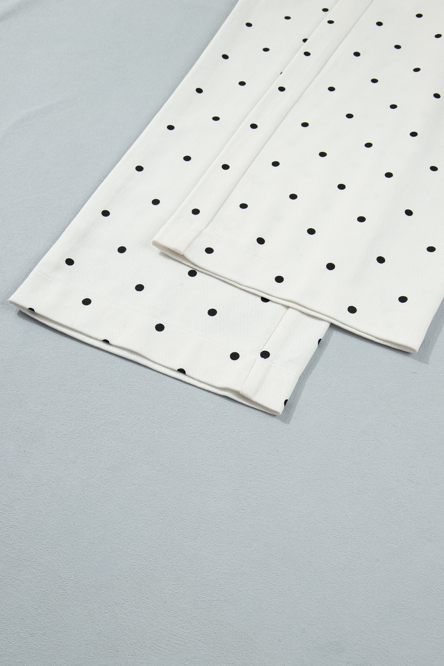 White Polka Dot Print Scalloped Patch Pocket Cotton Shift Pants