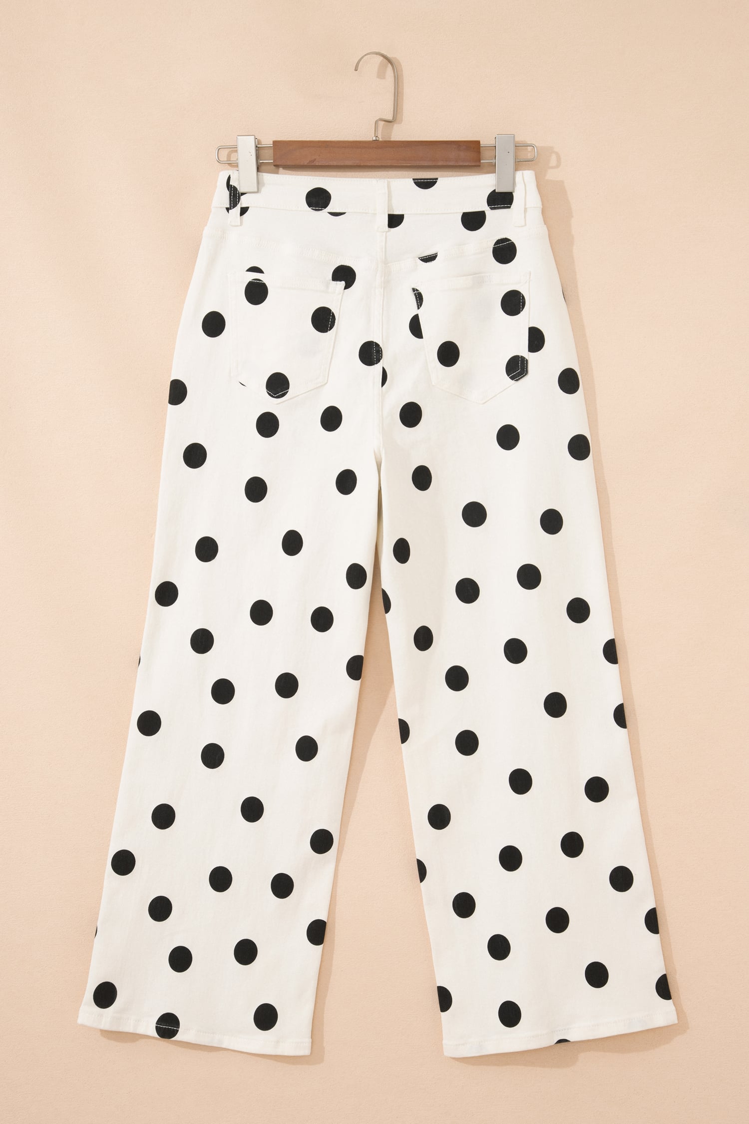 White Polka Dot Print Wide Leg Ankle-Length Jeans