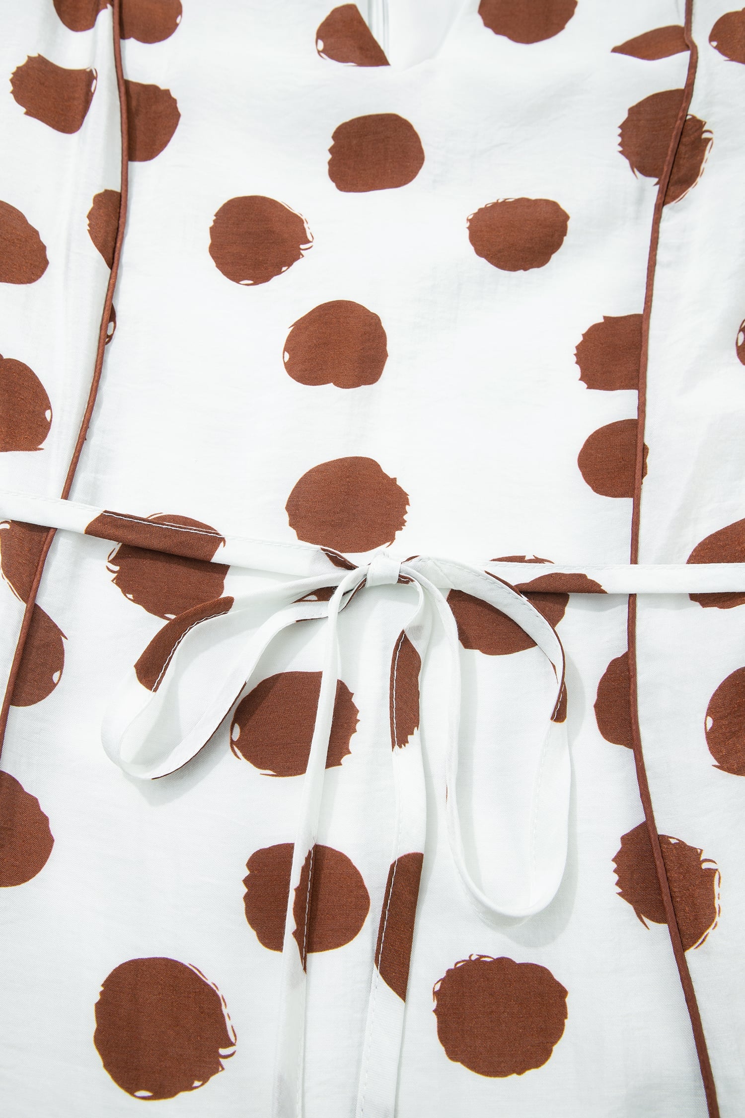 White Polka Dot Printed V Neck Short Sleeve Tie Waist Midi Dress