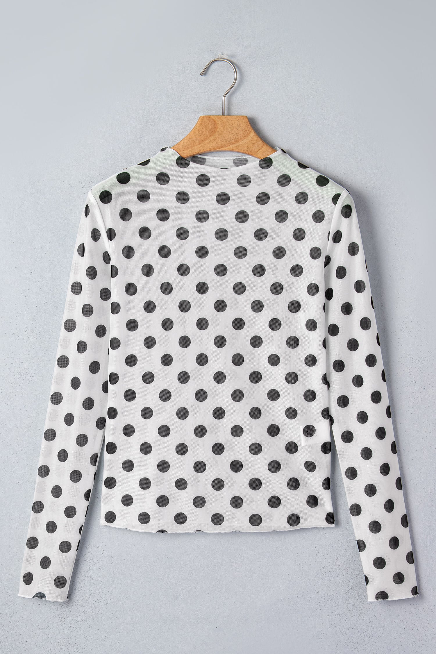 White Polka Dot Mesh Long Sleeve Stand Neck Sheath Top