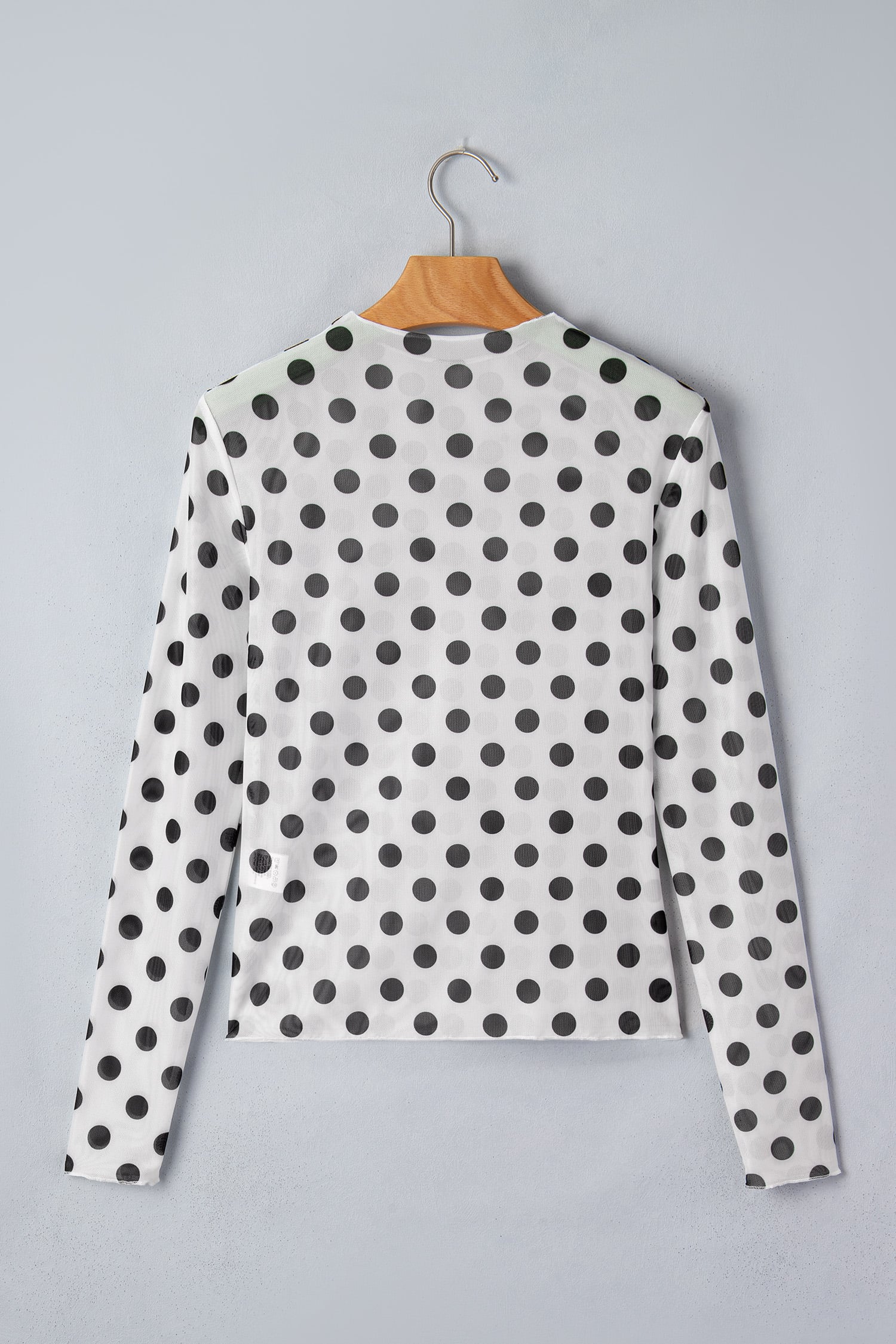 White Polka Dot Mesh Long Sleeve Stand Neck Sheath Top
