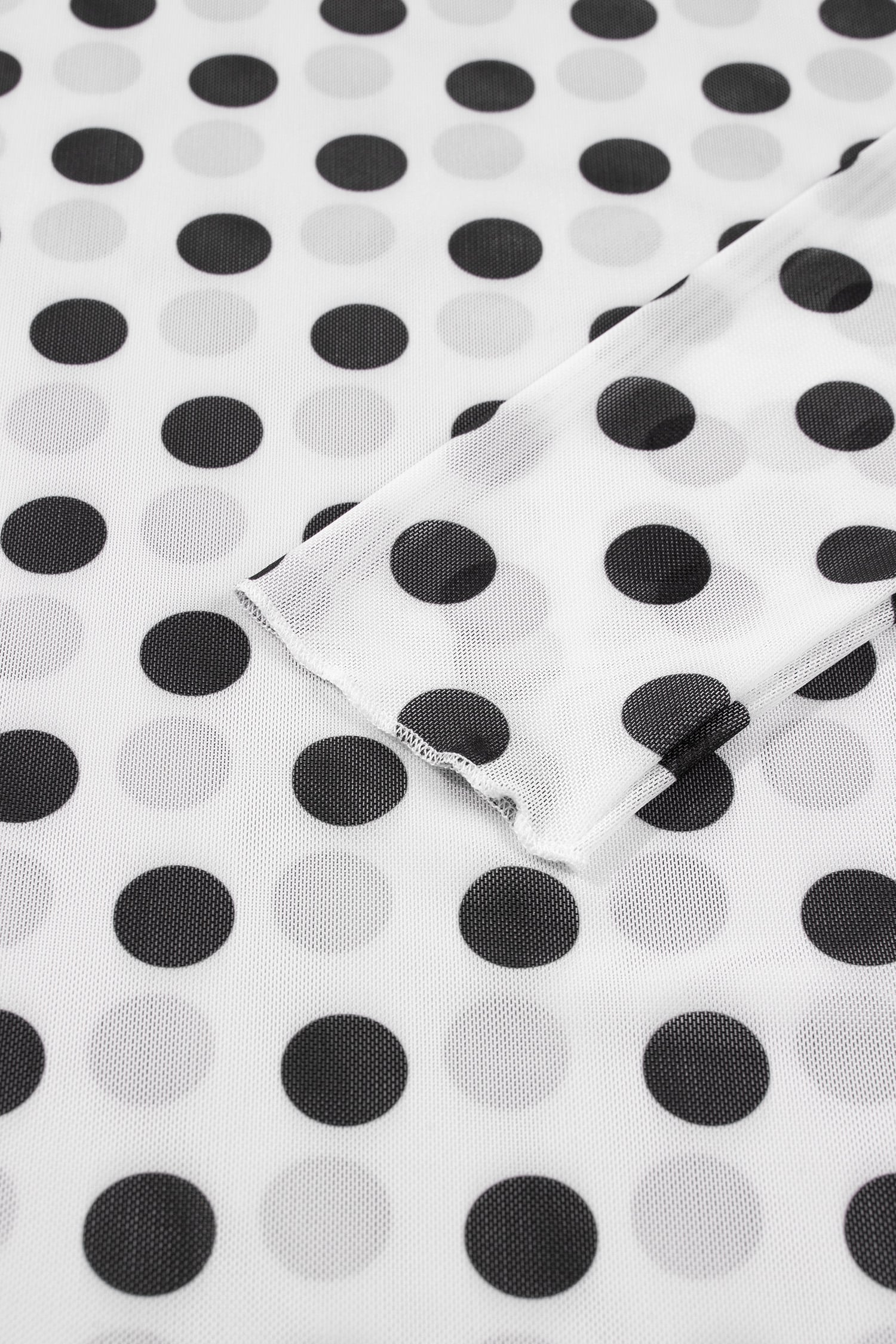 White Polka Dot Mesh Long Sleeve Stand Neck Sheath Top