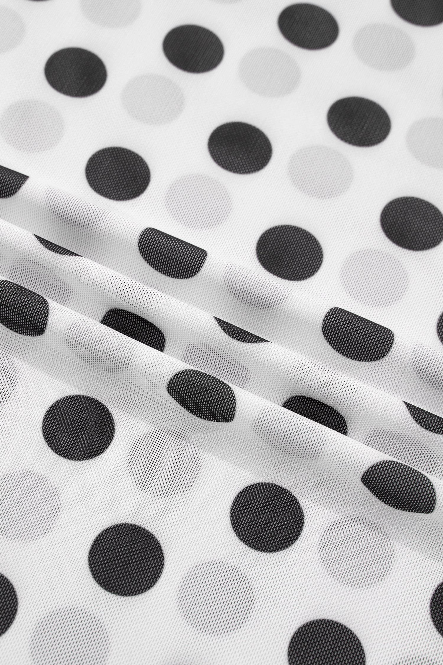 White Polka Dot Mesh Long Sleeve Stand Neck Sheath Top