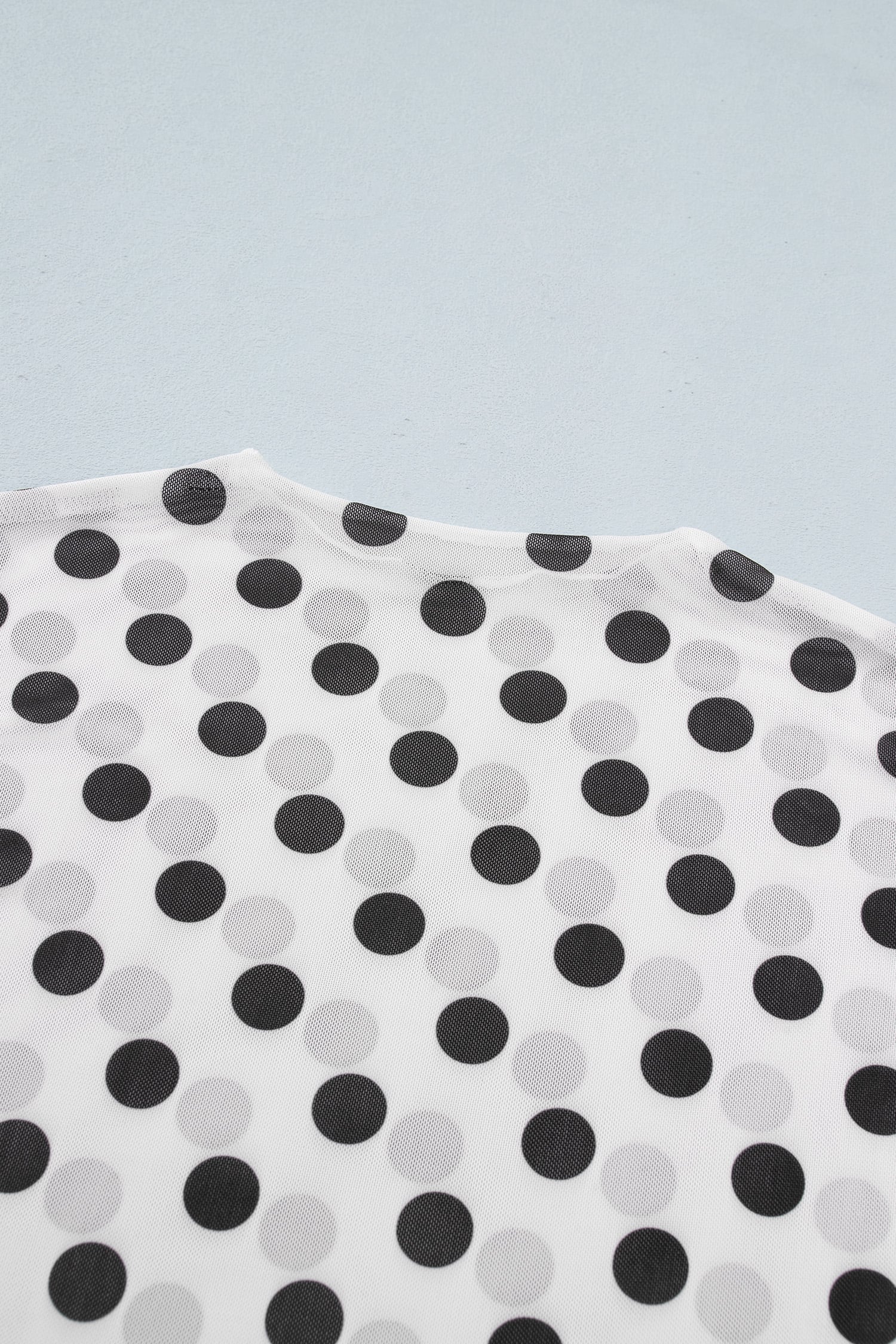 White Polka Dot Mesh Long Sleeve Stand Neck Sheath Top