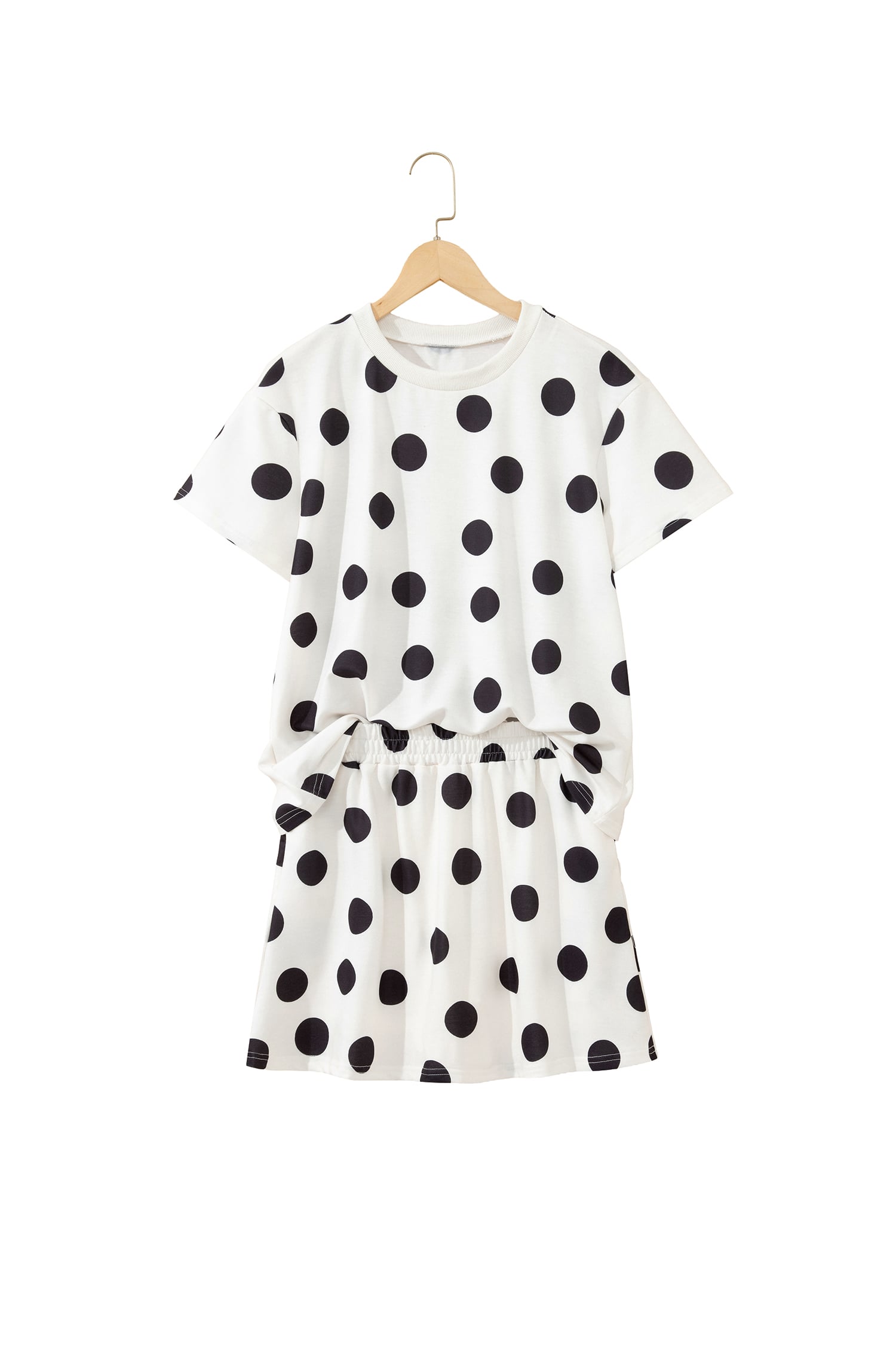 White Polka Dot Short Sleeve Top Casual Skort 2pcs Outfit