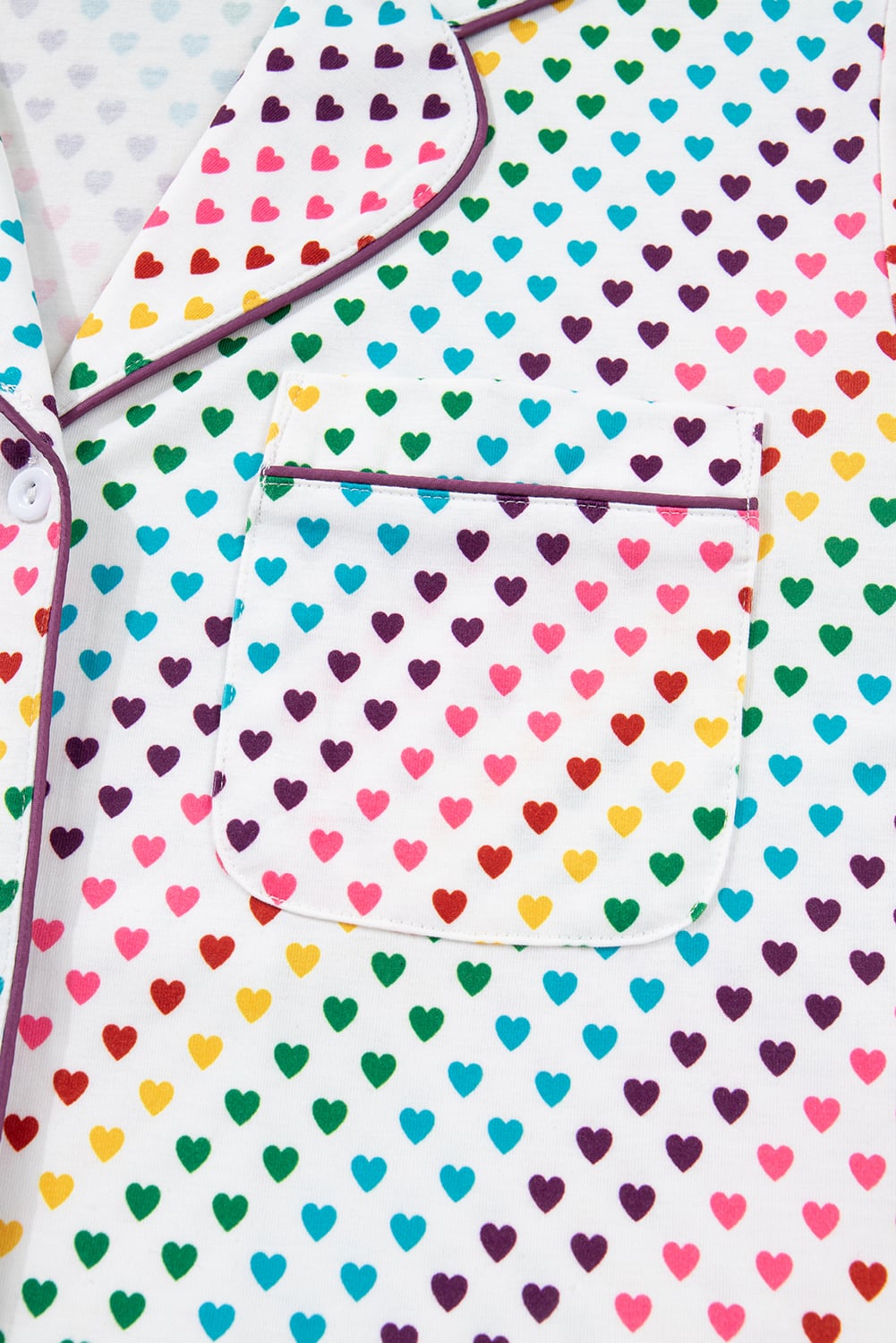 White Pride Heart Print Valentines Long 2pcs Pajama Set