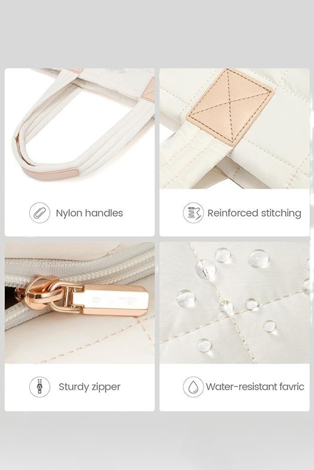 White Quilted Patchwork Large Tote Bag and Clutch 2pcs Set